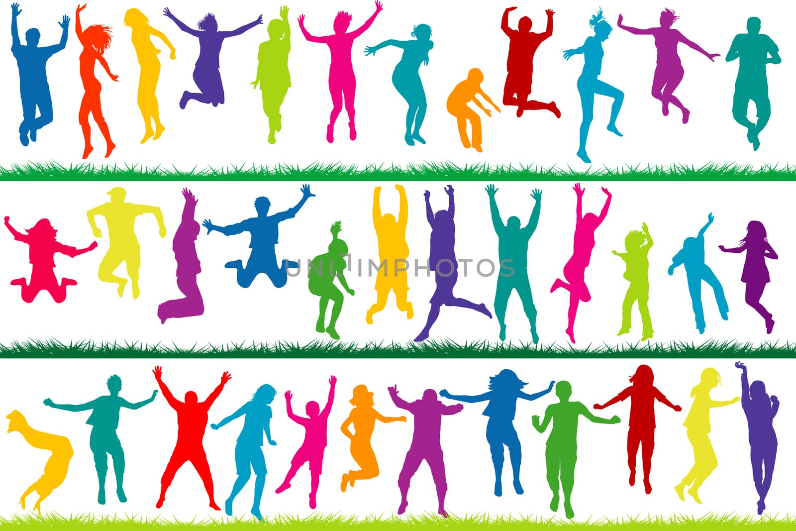 Collection of colored children silhouettes jumping