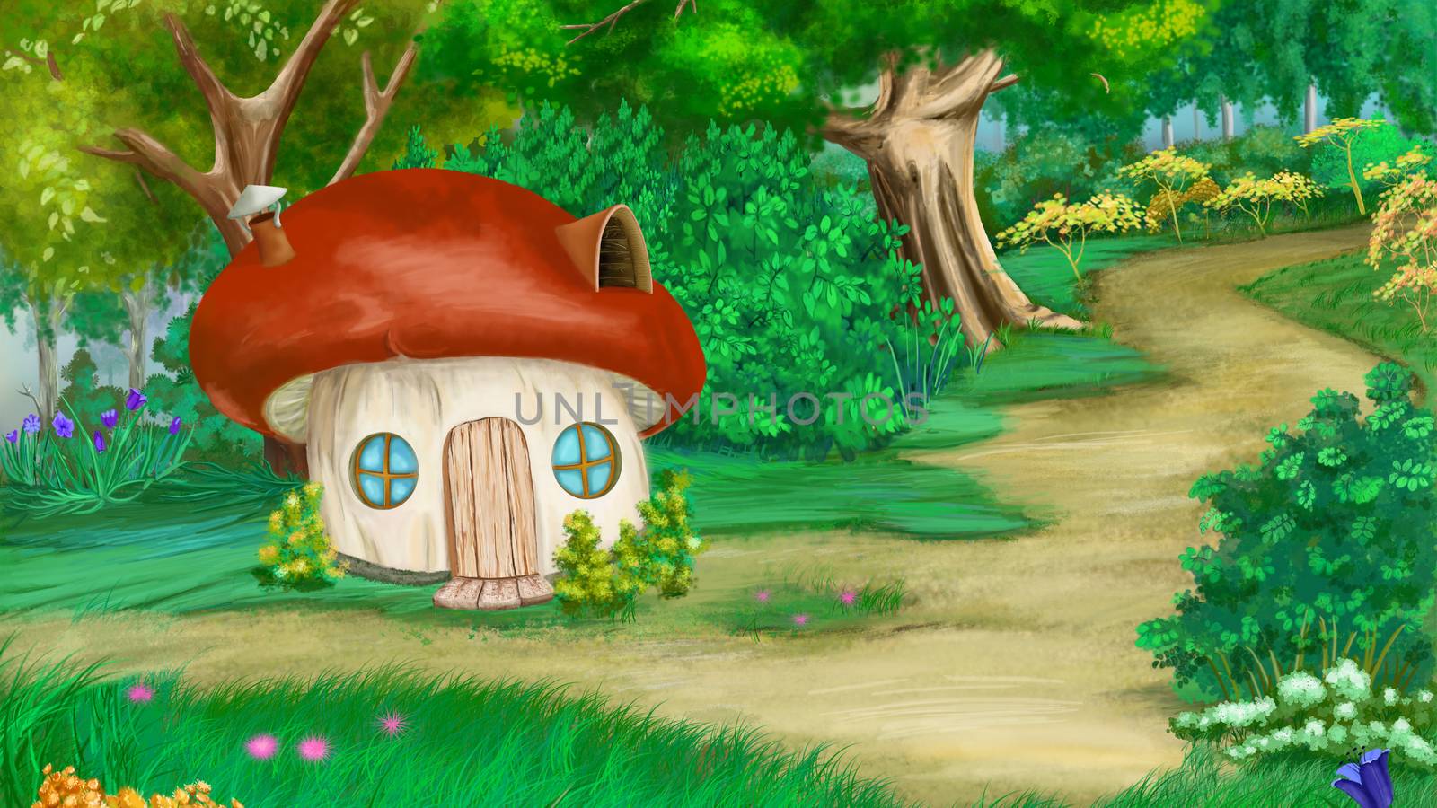 Fairy Tale Mushroom House in a Summer Forest by Multipedia