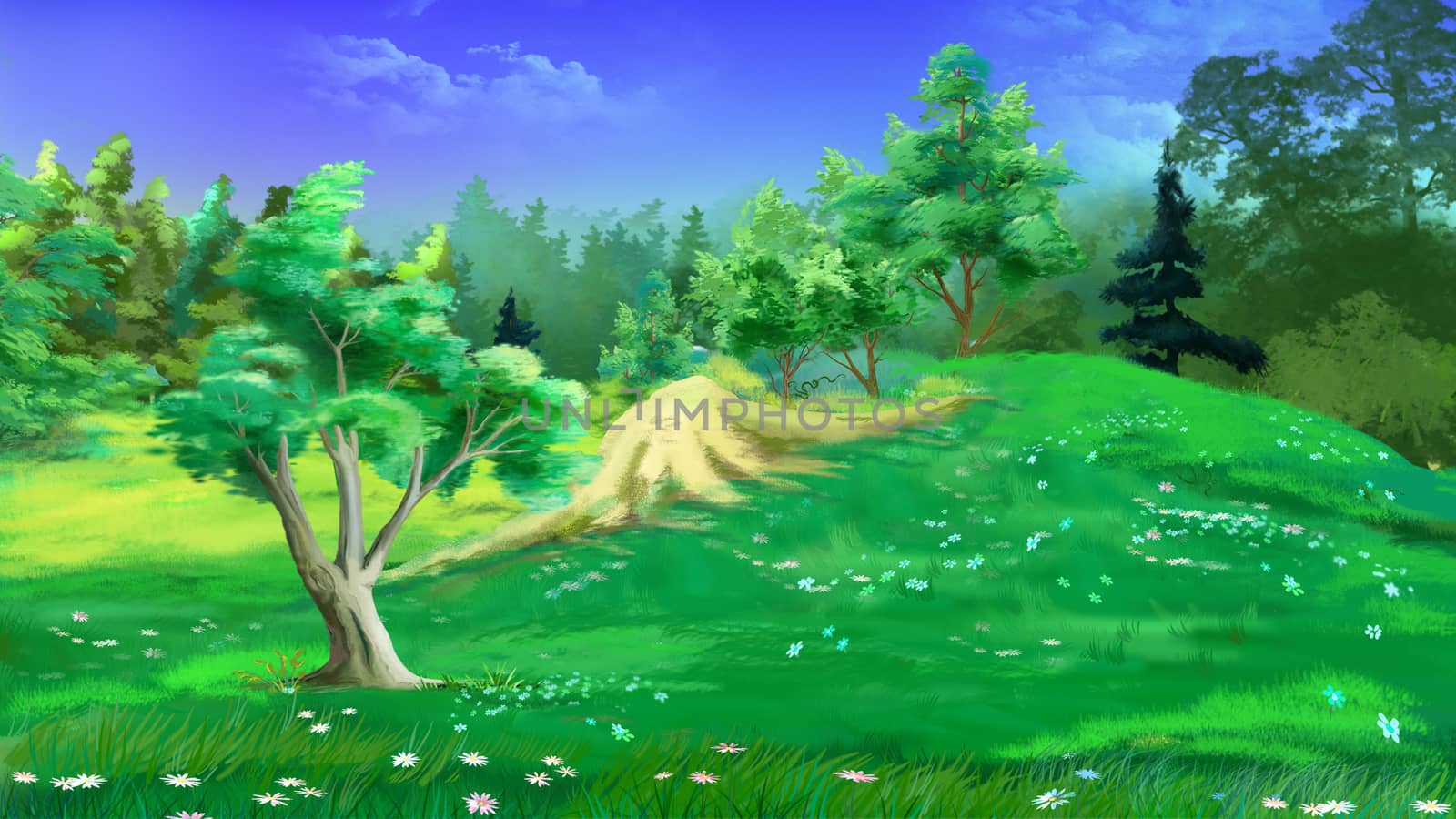 Idyllic Summer Landscape with Grass and Flowers by Multipedia