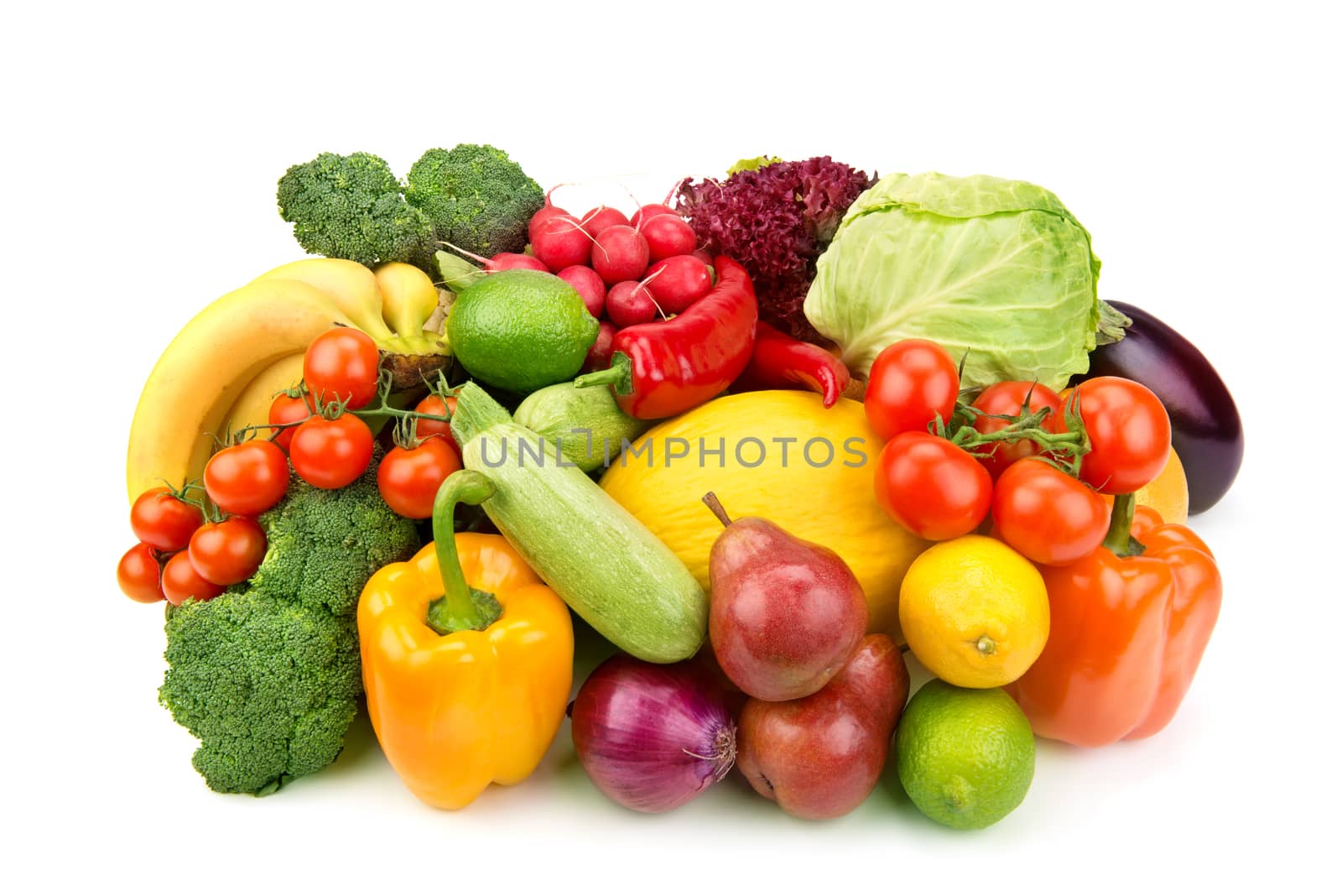 set of fruits and vegetables isolated on a white background