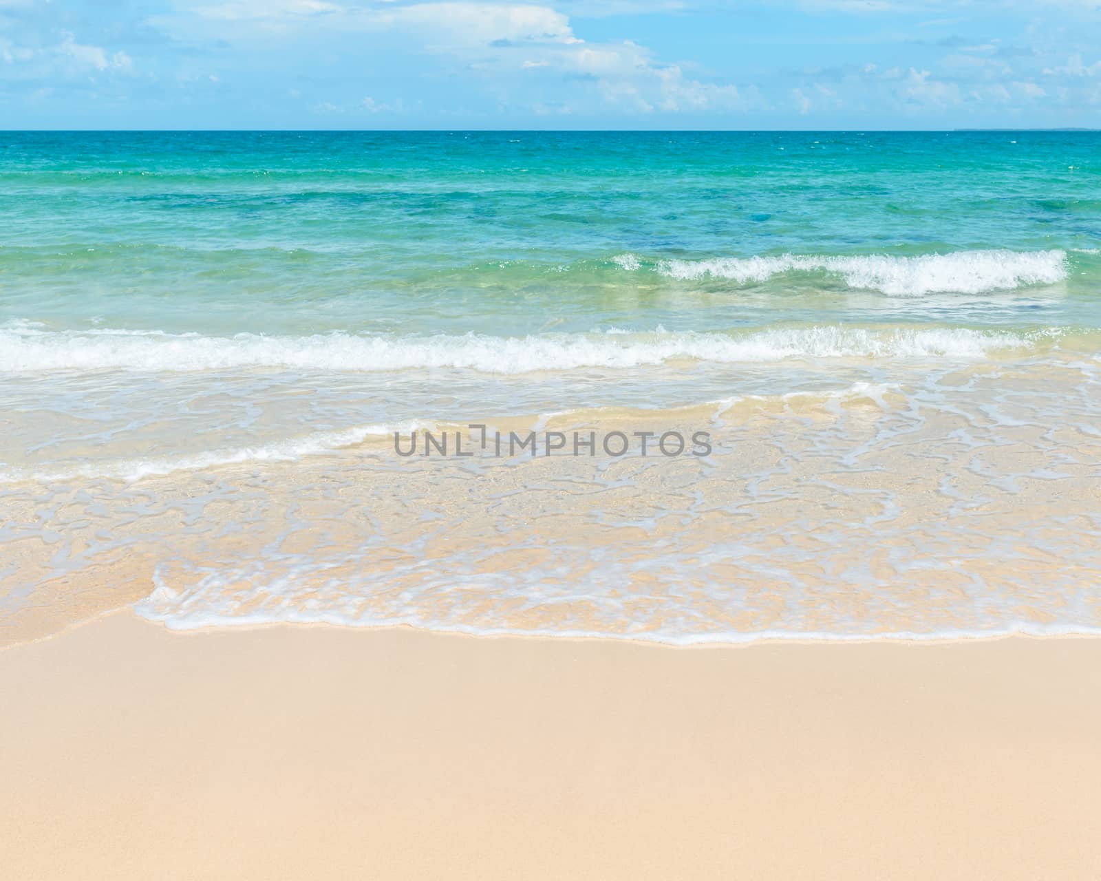 Clear azure sea and sandy beach, vacation concept