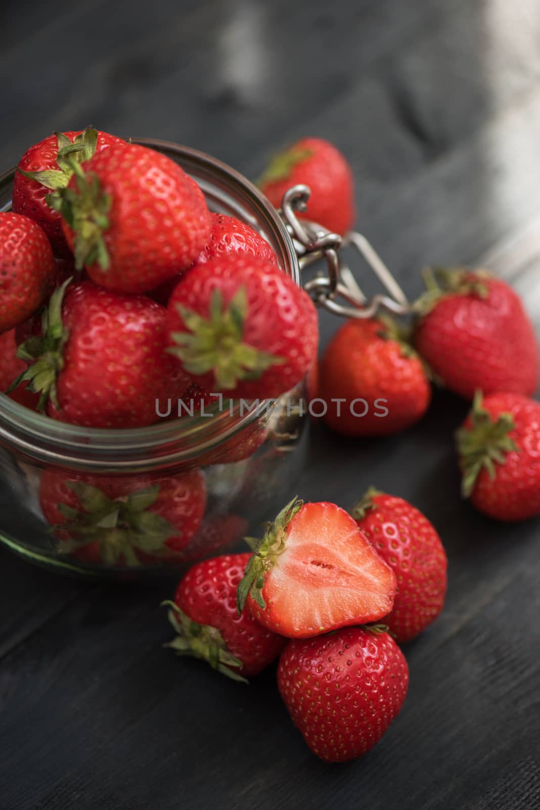 Fresh ripe strawberry in a glass