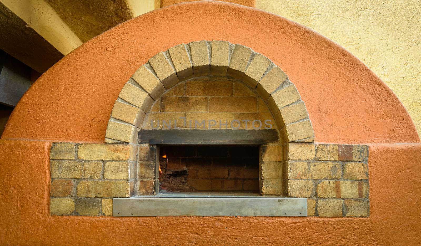 Wood fire pizza oven in an Italian restaurant