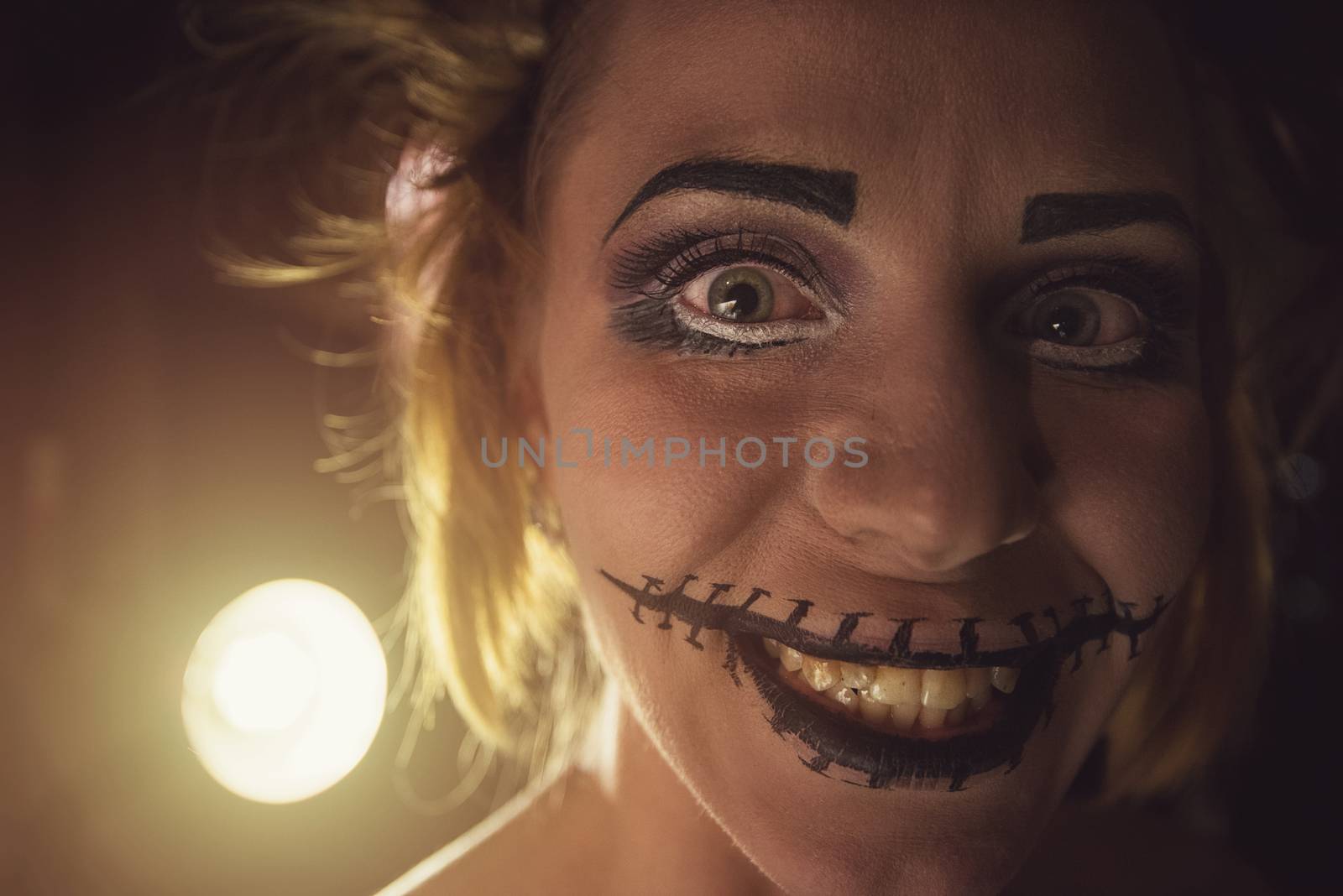 Horrible girl with scary mouth and eyes, halloween theme