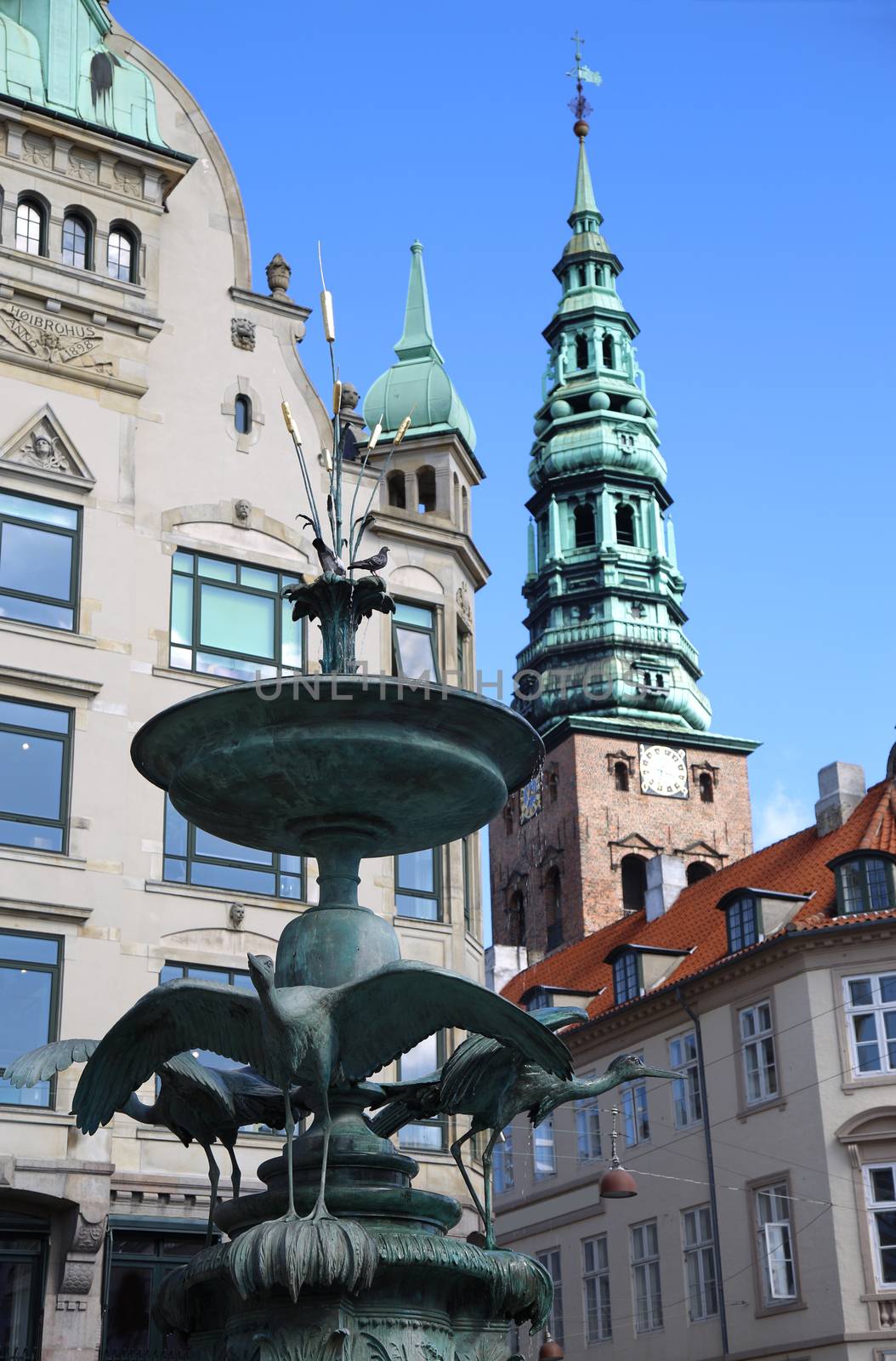 Amagertorv, central pedestrian area in Storkespringvandet, Copenhagen, Denmark