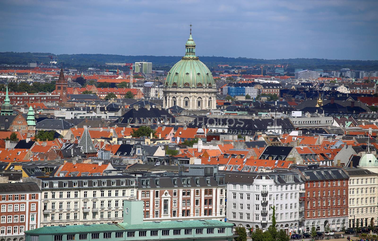 Panoramic view of Frederik's Church from church Vor Frelsers Kirke in Copenhagen, Denmark