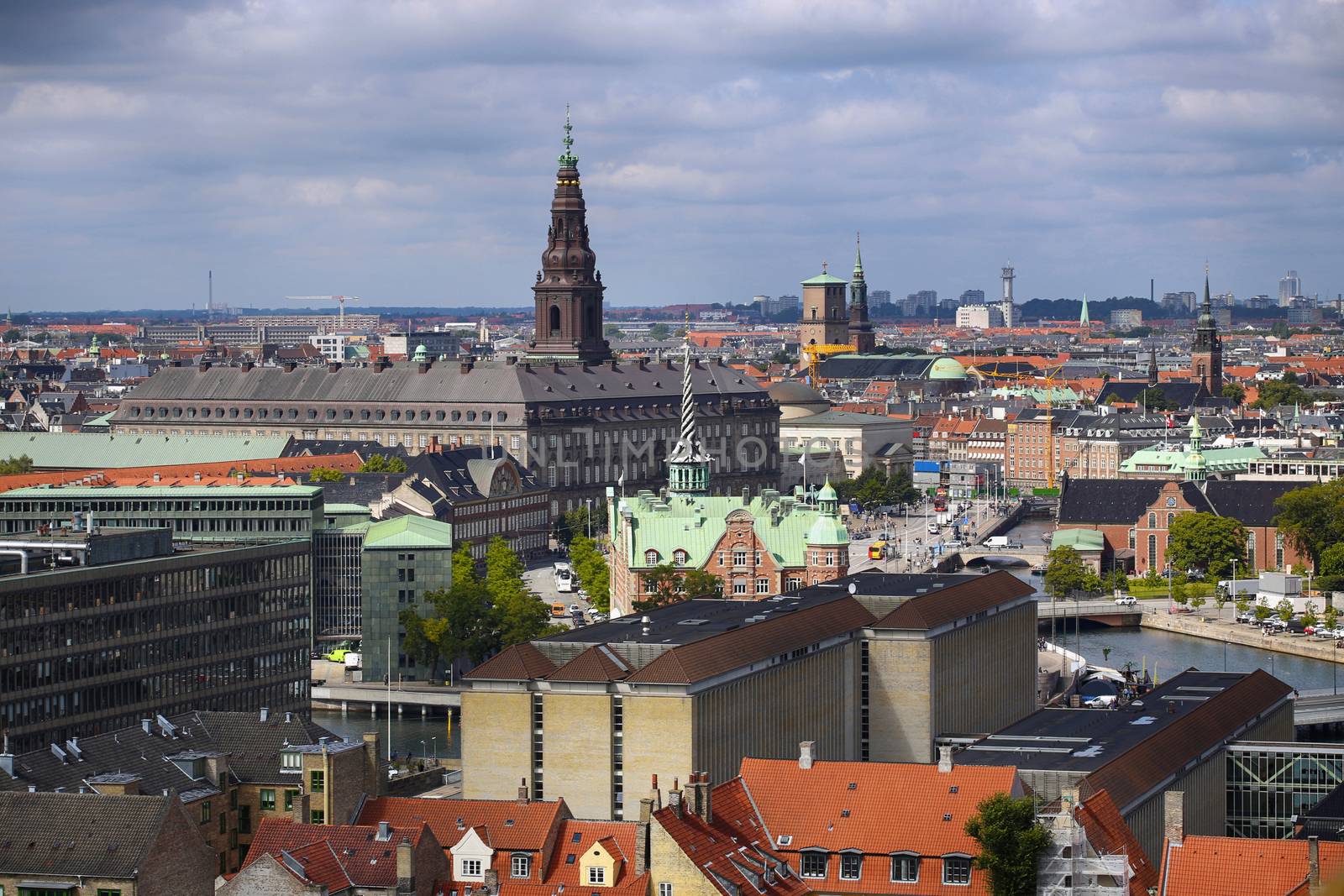 Panoramic view of Copenhagen from church Vor Frelsers Kirke in Copenhagen, Denmark