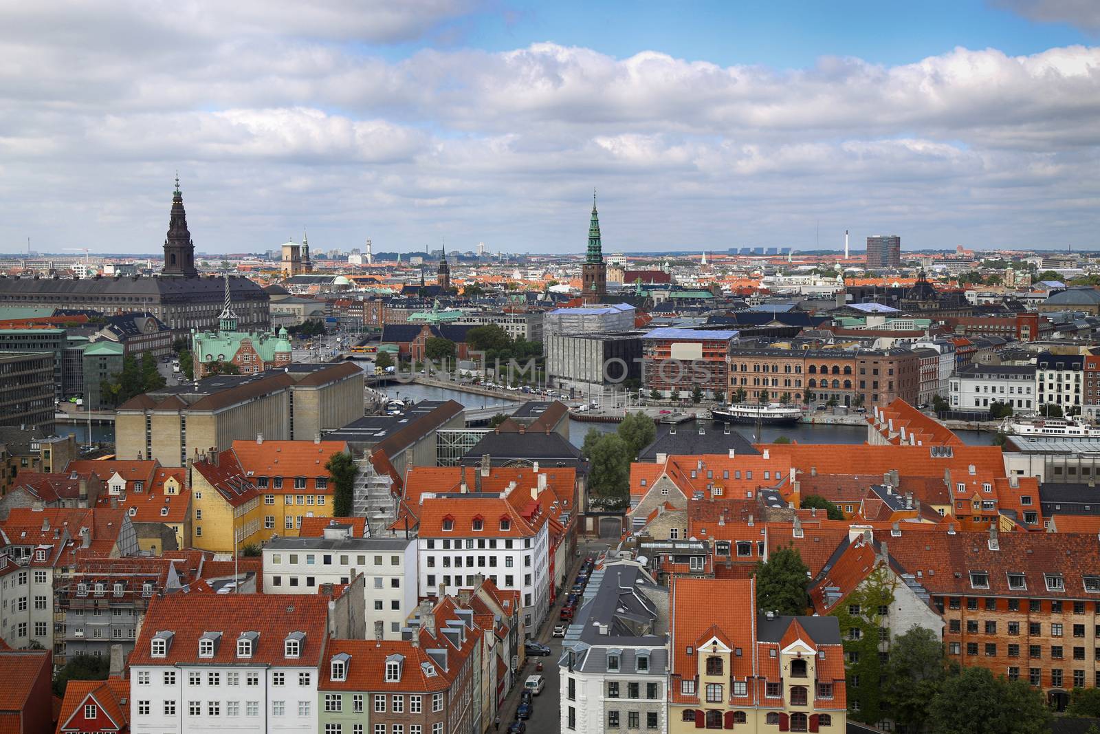 Panoramic view of Copenhagen from church Vor Frelsers Kirke in Copenhagen, Denmark