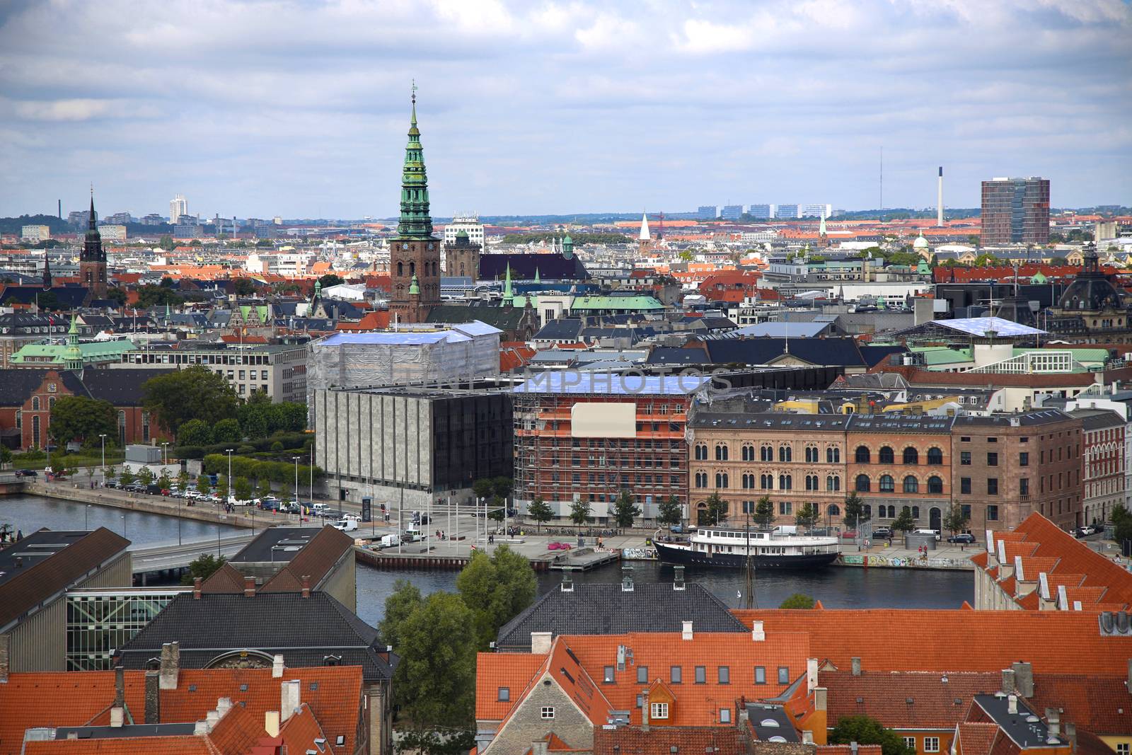 Panoramic view of Copenhagen from church Vor Frelsers Kirke in Copenhagen, Denmark