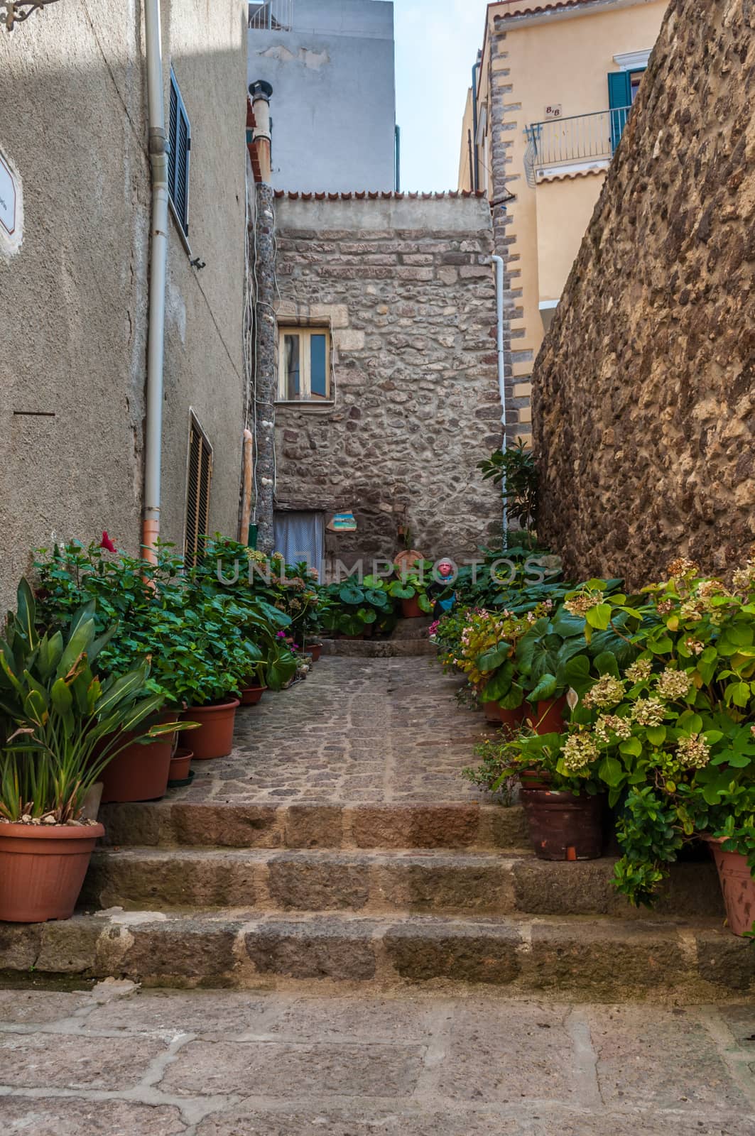 the beautiful alley of castelsardo old city - sardinia - italy