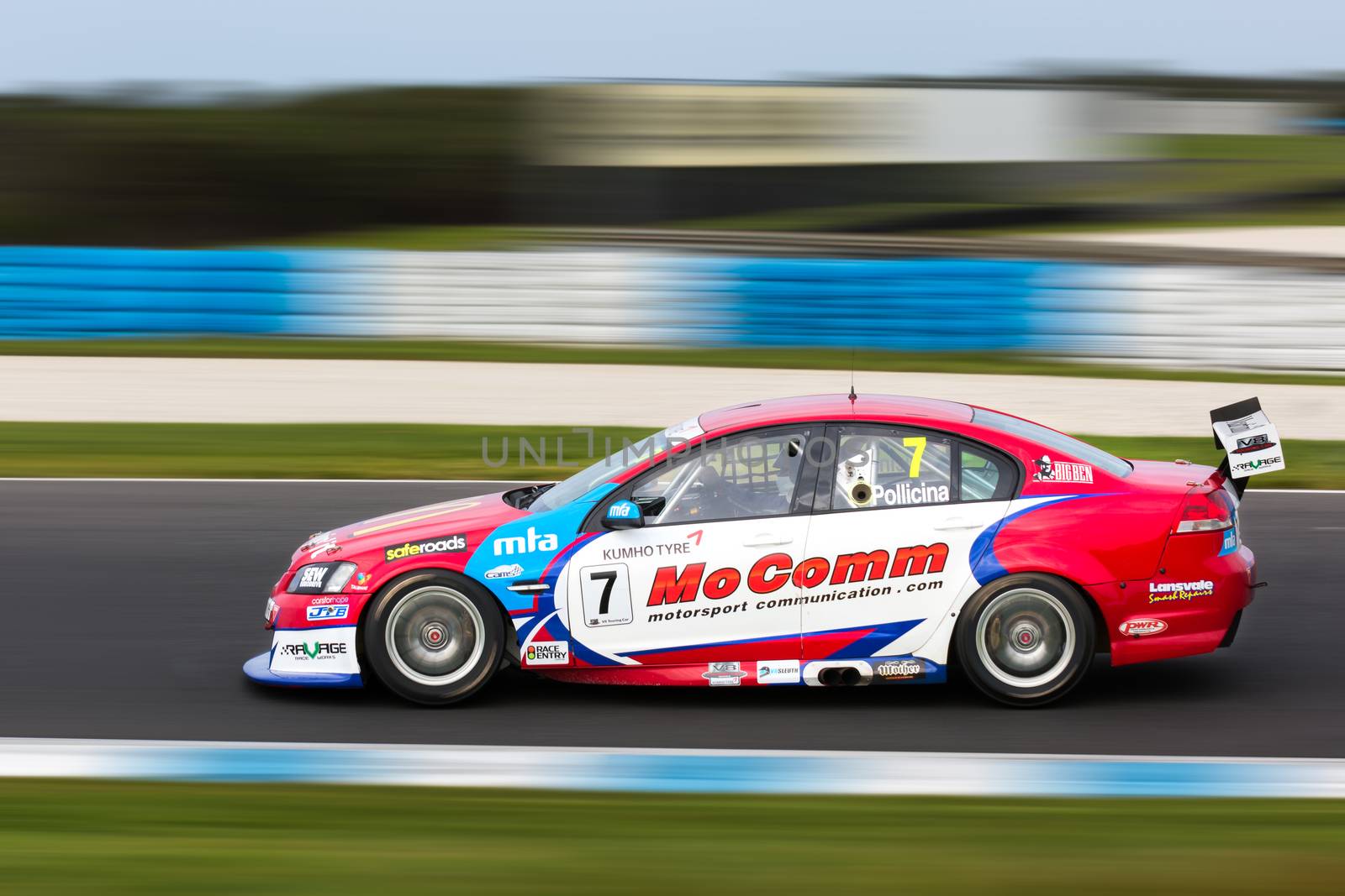 MELBOURNE/AUSTRALIA - SEPTEMBER 10, 2016: Jim Pollicina behind the wheel of the MoComm Motorsports Communications Commodore for qualifying at Round 6 of the Shannon's Nationals at Phillip Island GP Track in Victoria, Australia - 9-11 September.