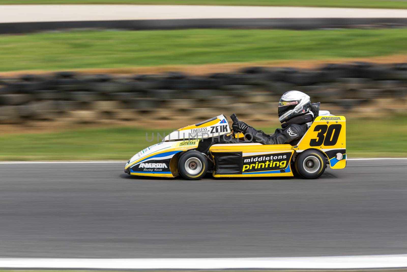 MELBOURNE/AUSTRALIA - SEPTEMBER 10, 2016: Jason Smith behind the wheel of the Middletons Printing/TJP Motorsport SuperKart for qualifying at Round 6 of the Shannon's Nationals at Phillip Island GP Track in Victoria, Australia 9-11 September.