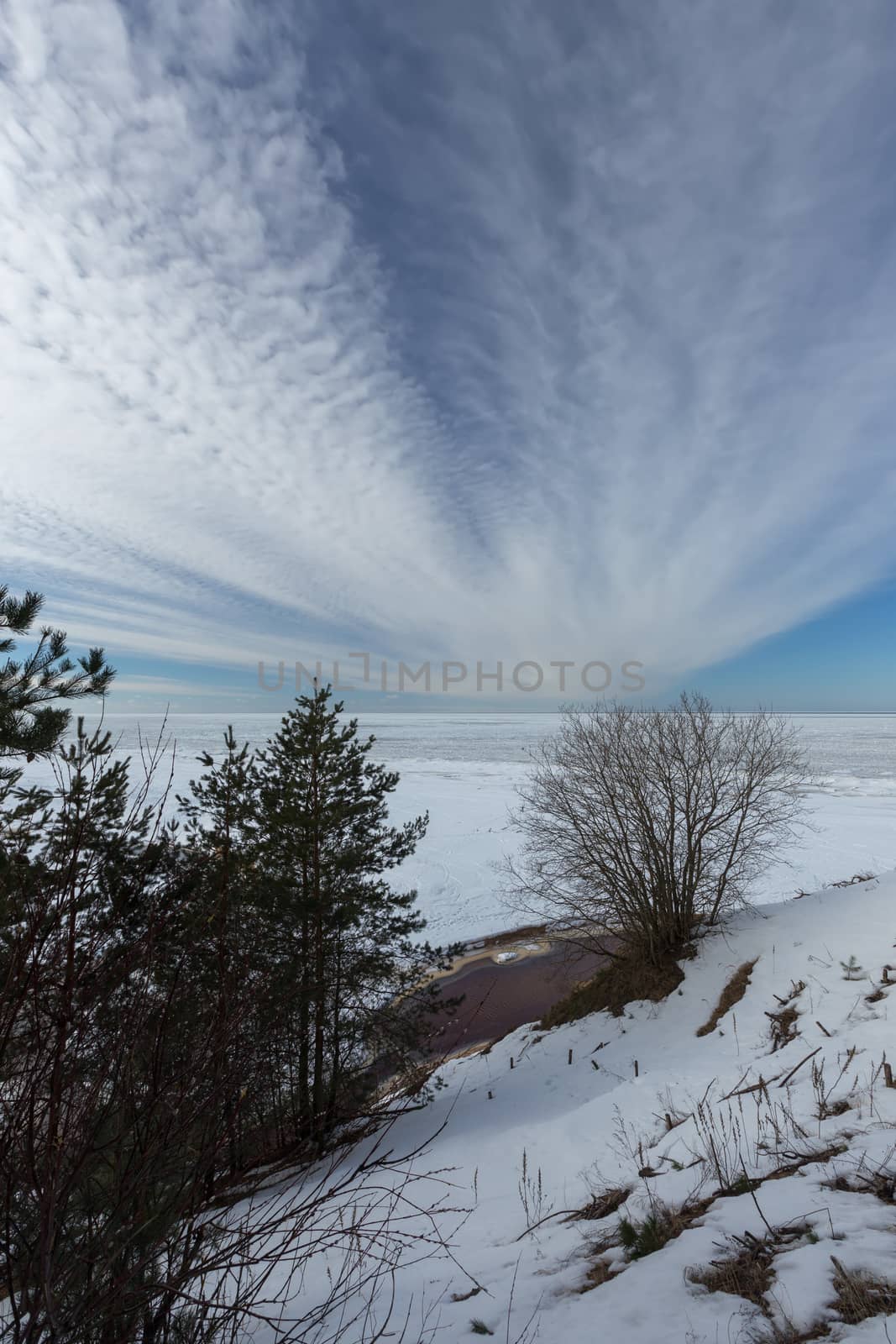 winter snow sea coast Baltic Sea Latvia Saulkrasti