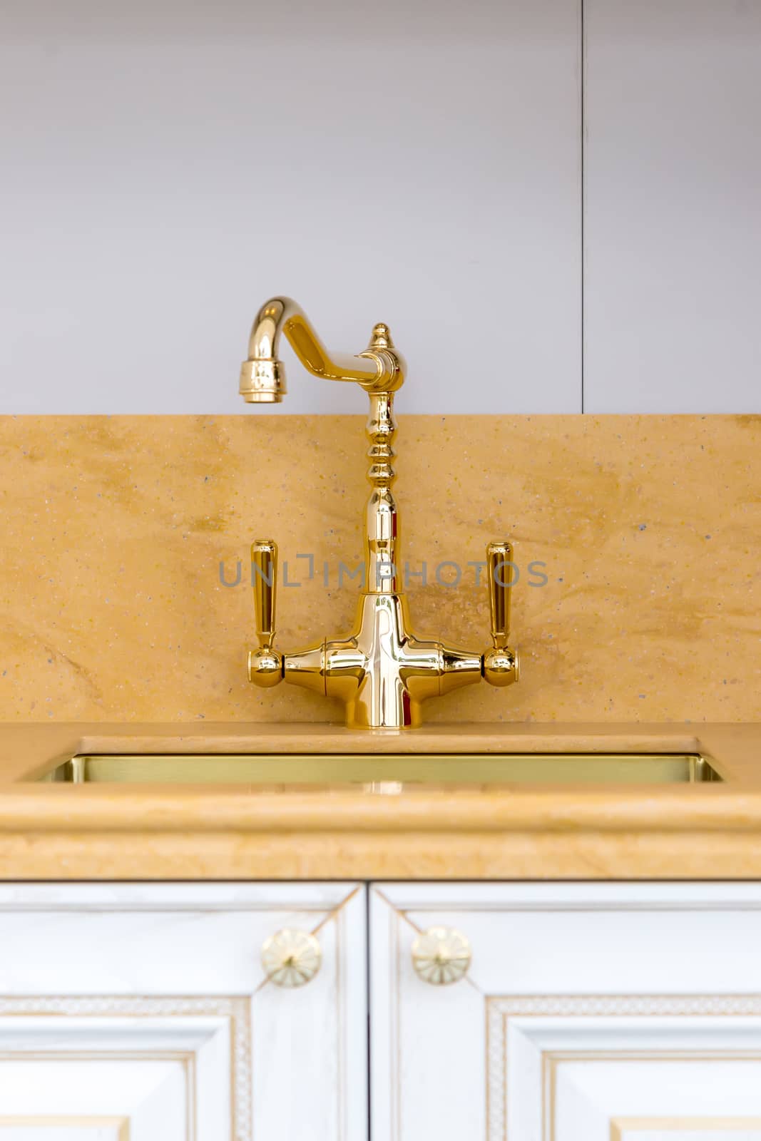 Vintage gold Polished Faucet at the modern Kitchen