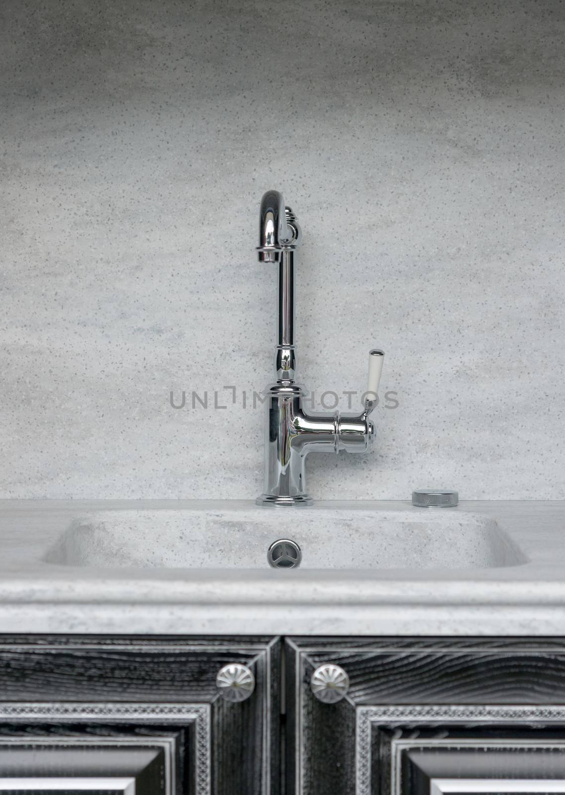 Vintage silver Polished Faucet at the modern Kitchen