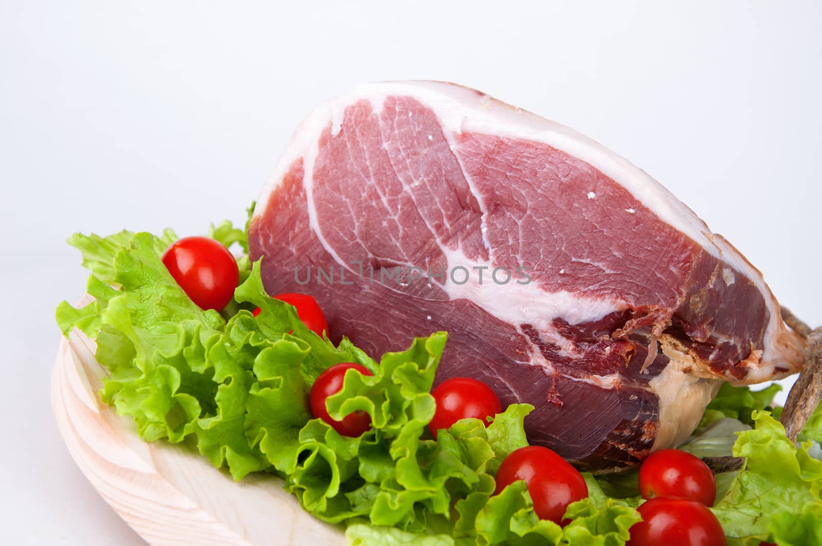 Culatello with tomatoes and salad, italian food