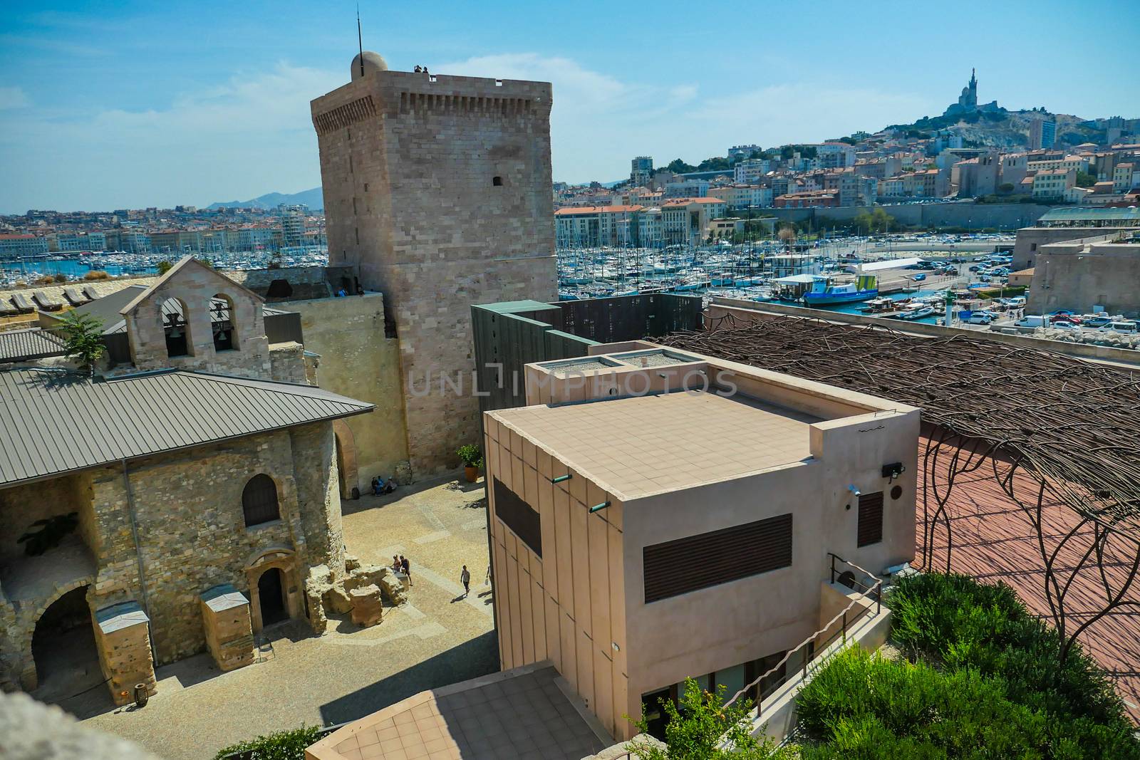Basilica of Notre Dame de la Garde and old port in Marseille, France, Europe