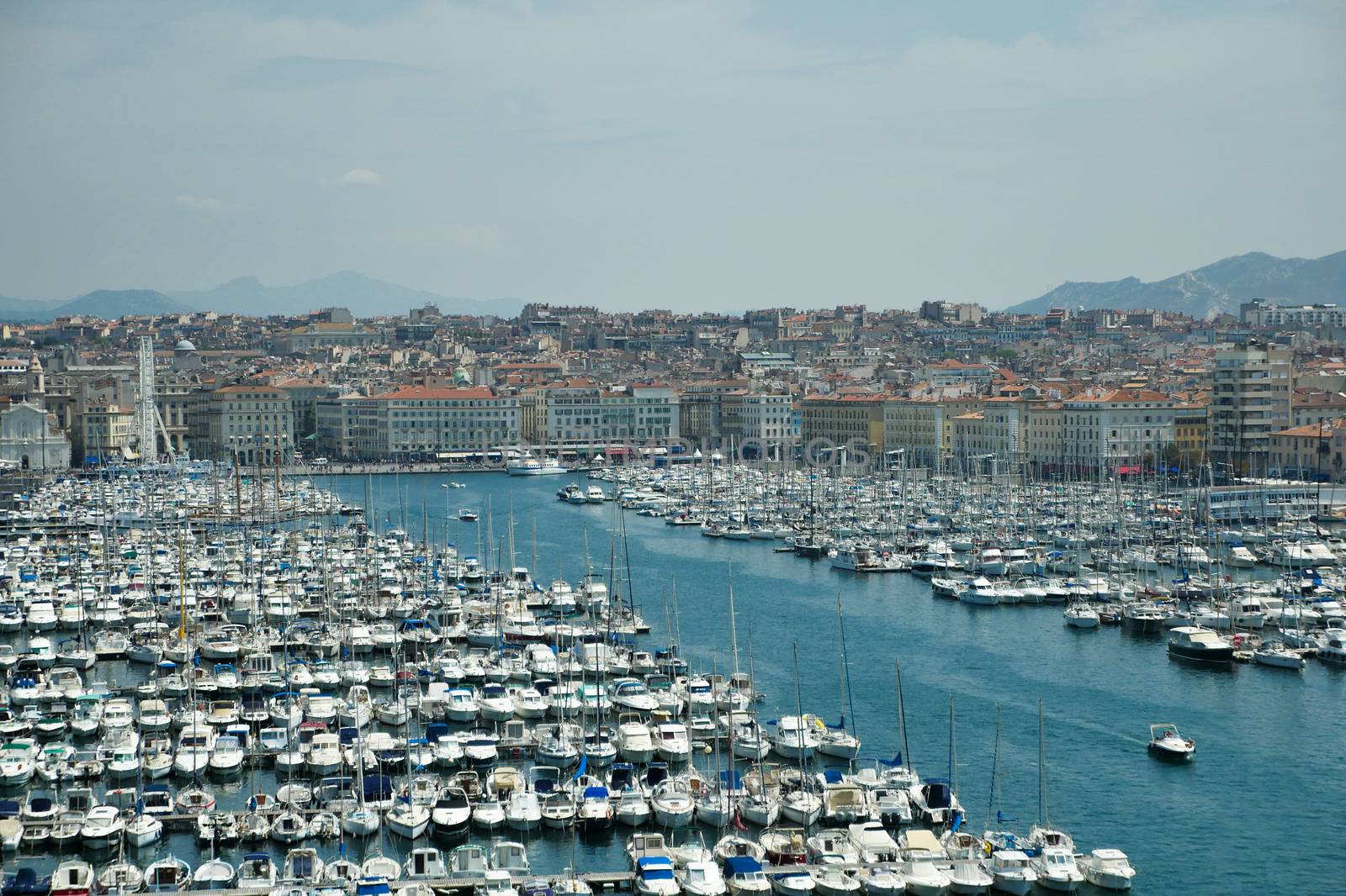 Basilica of Notre Dame de la Garde and old port in Marseille, France, Europe