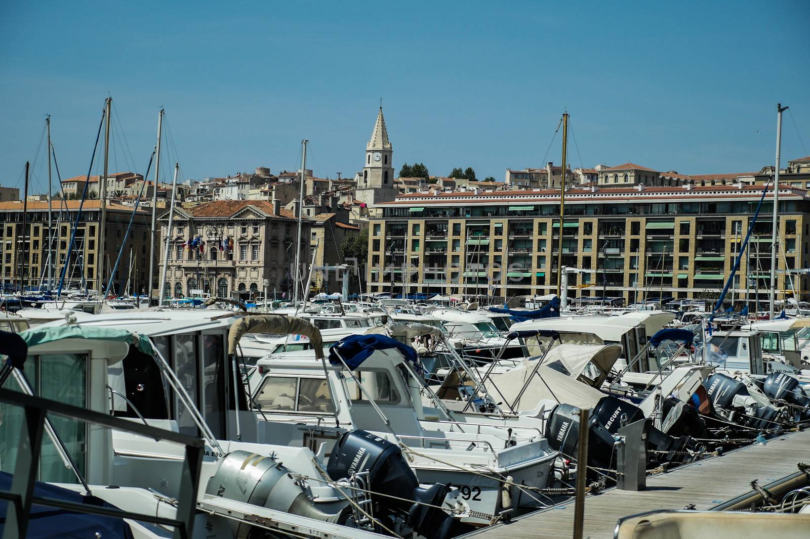 Basilica of Notre Dame de la Garde and old port in Marseille, France, Europe