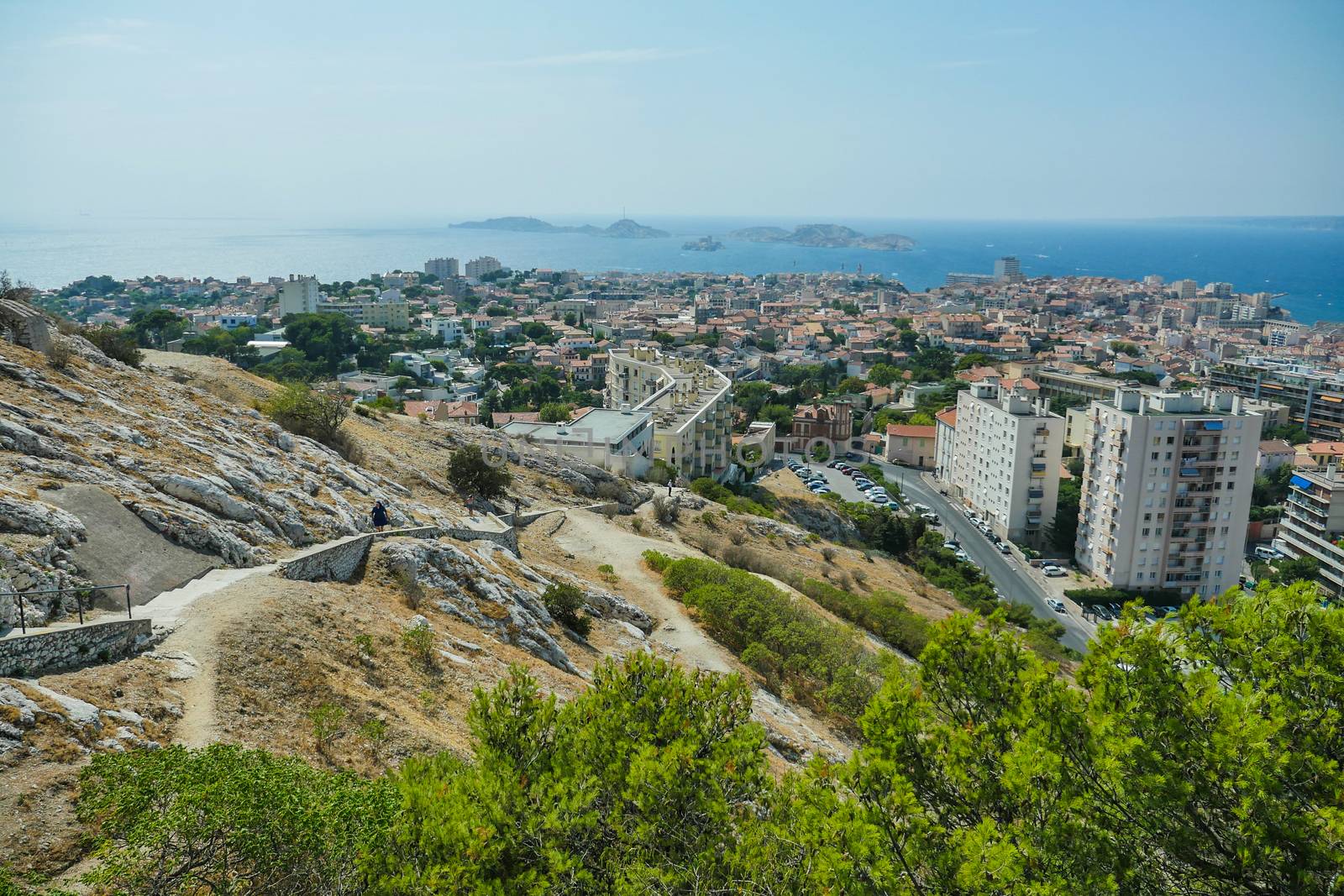 Basilica of Notre Dame de la Garde and old port in Marseille, France, Europe