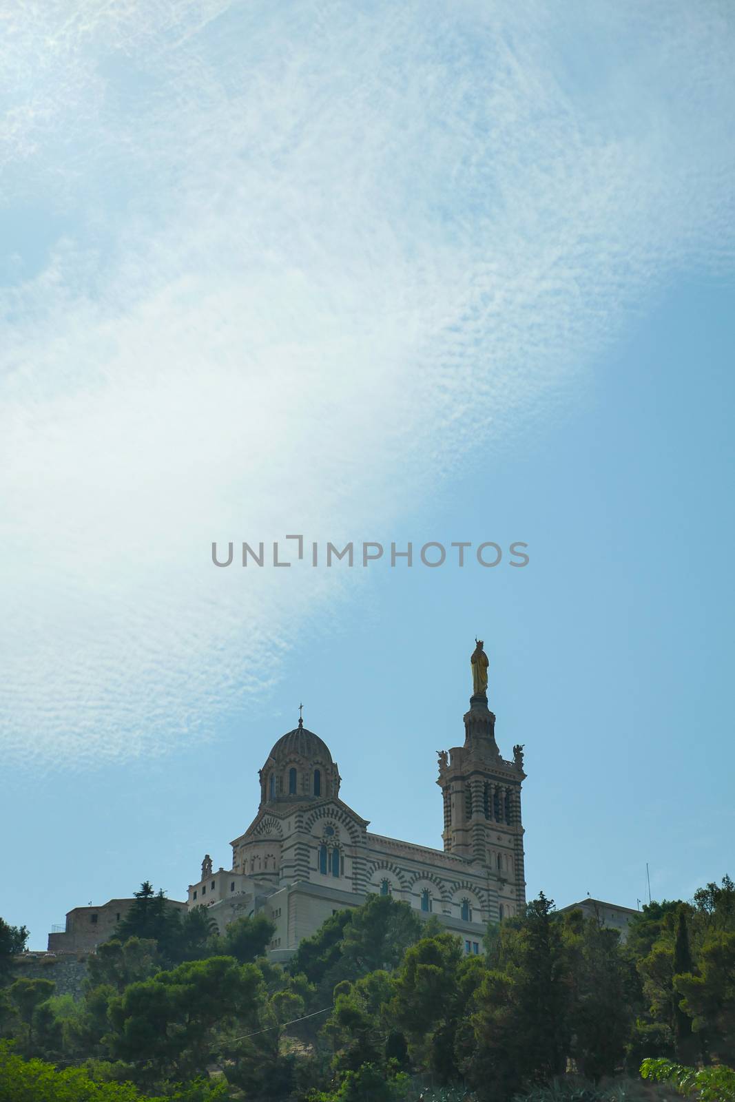 Basilica of Notre Dame de la Garde and old port in Marseille, France, Europe