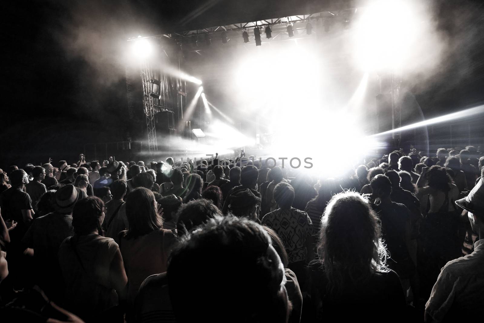 Rock concert. Light show,Public, France, Europe