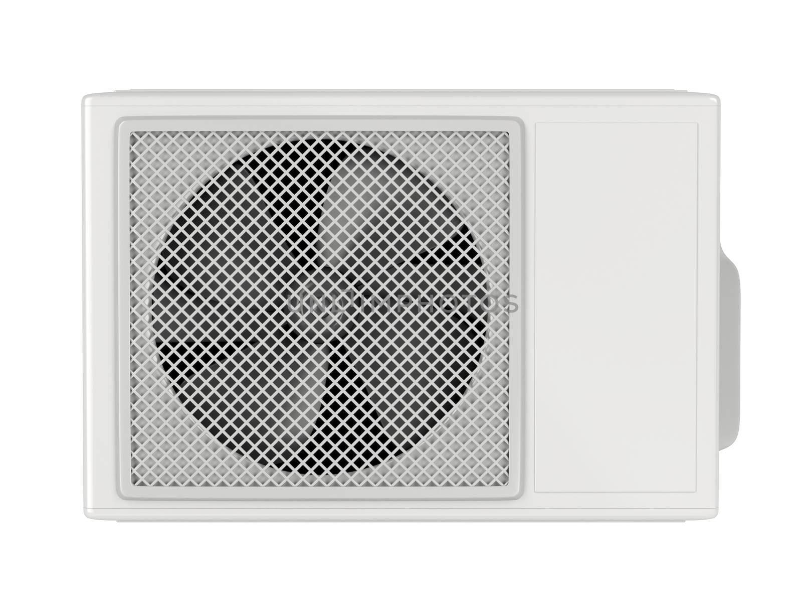 Front view of outdoor unit of split system air conditioner, isolated on white 