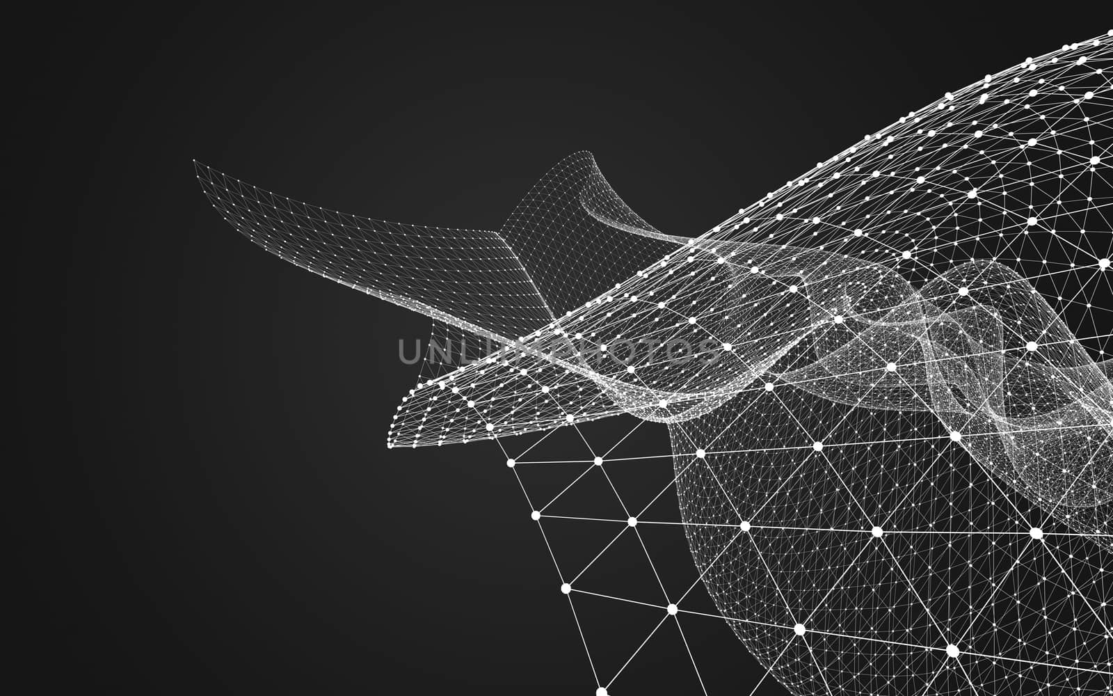 Abstract polygonal space low poly dark background with connecting dots and lines. Connection structure. 3d rendering