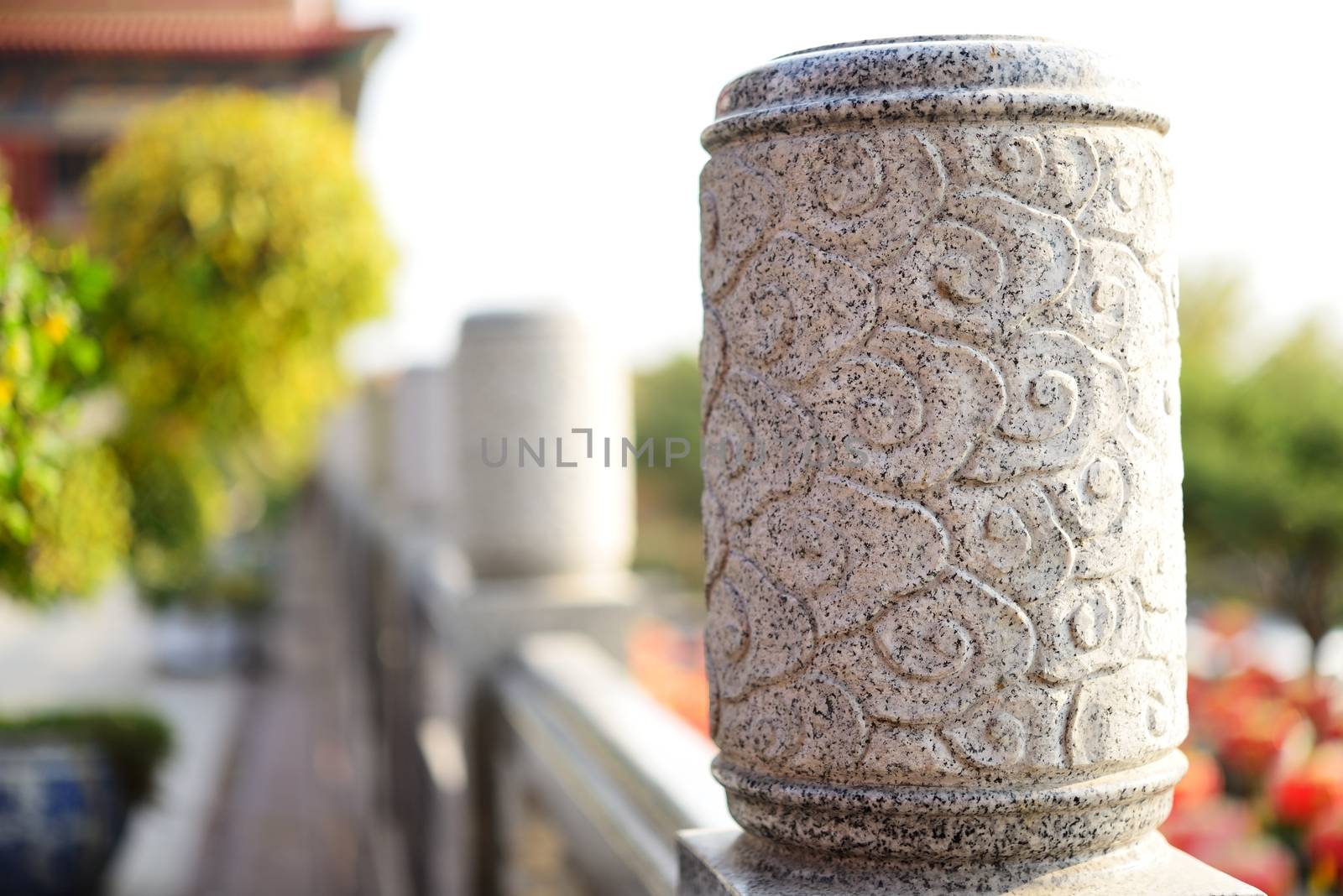 Close up on granite carving with beautiful background