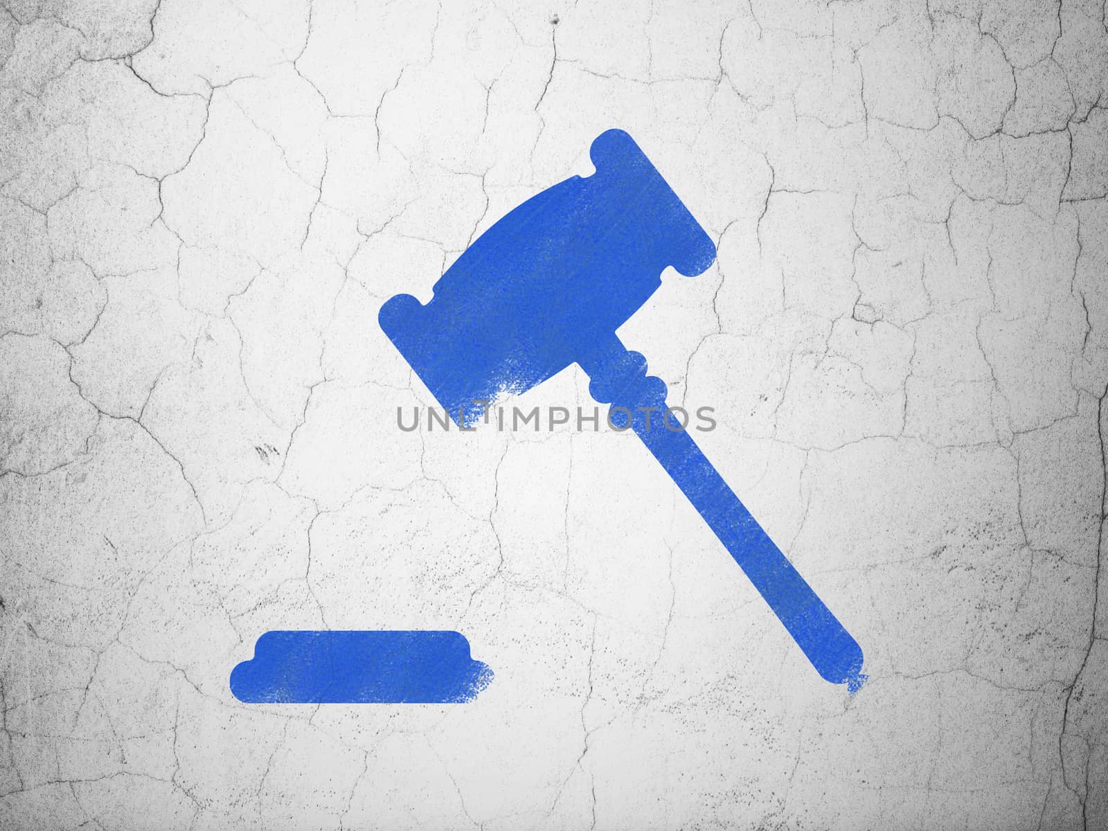 Law concept: Blue Gavel on textured concrete wall background