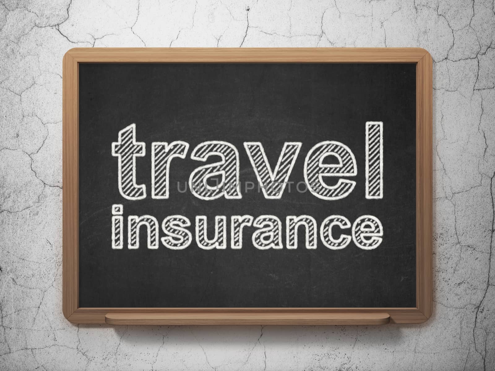 Insurance concept: text Travel Insurance on Black chalkboard on grunge wall background, 3D rendering