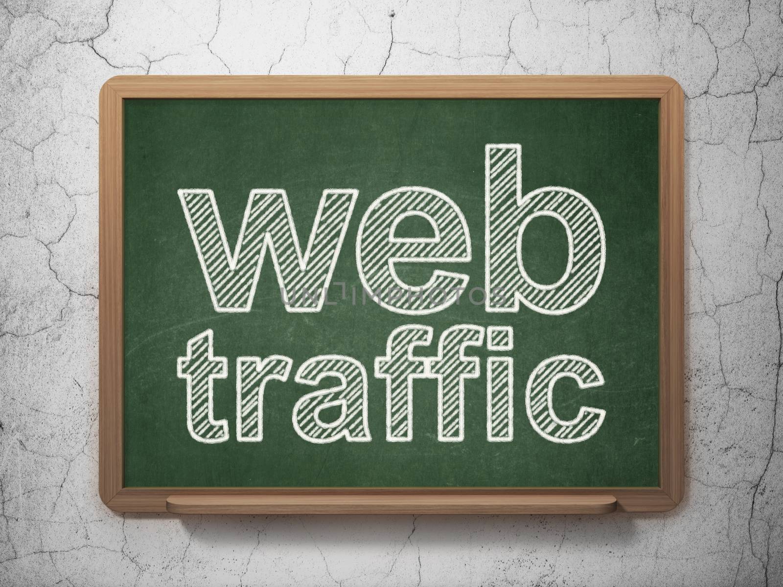 Web design concept: text Web Traffic on Green chalkboard on grunge wall background, 3D rendering