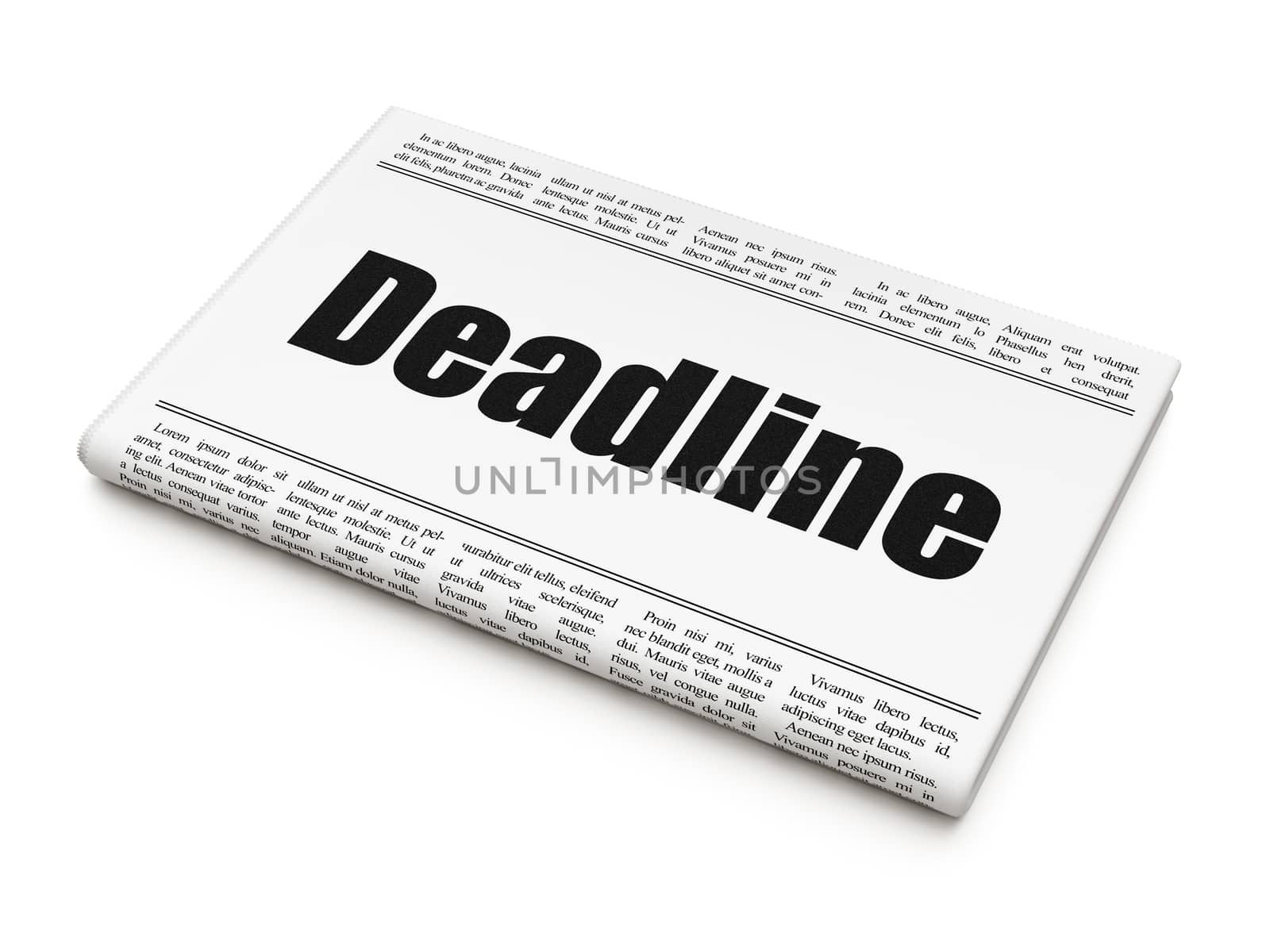 Business concept: newspaper headline Deadline on White background, 3D rendering