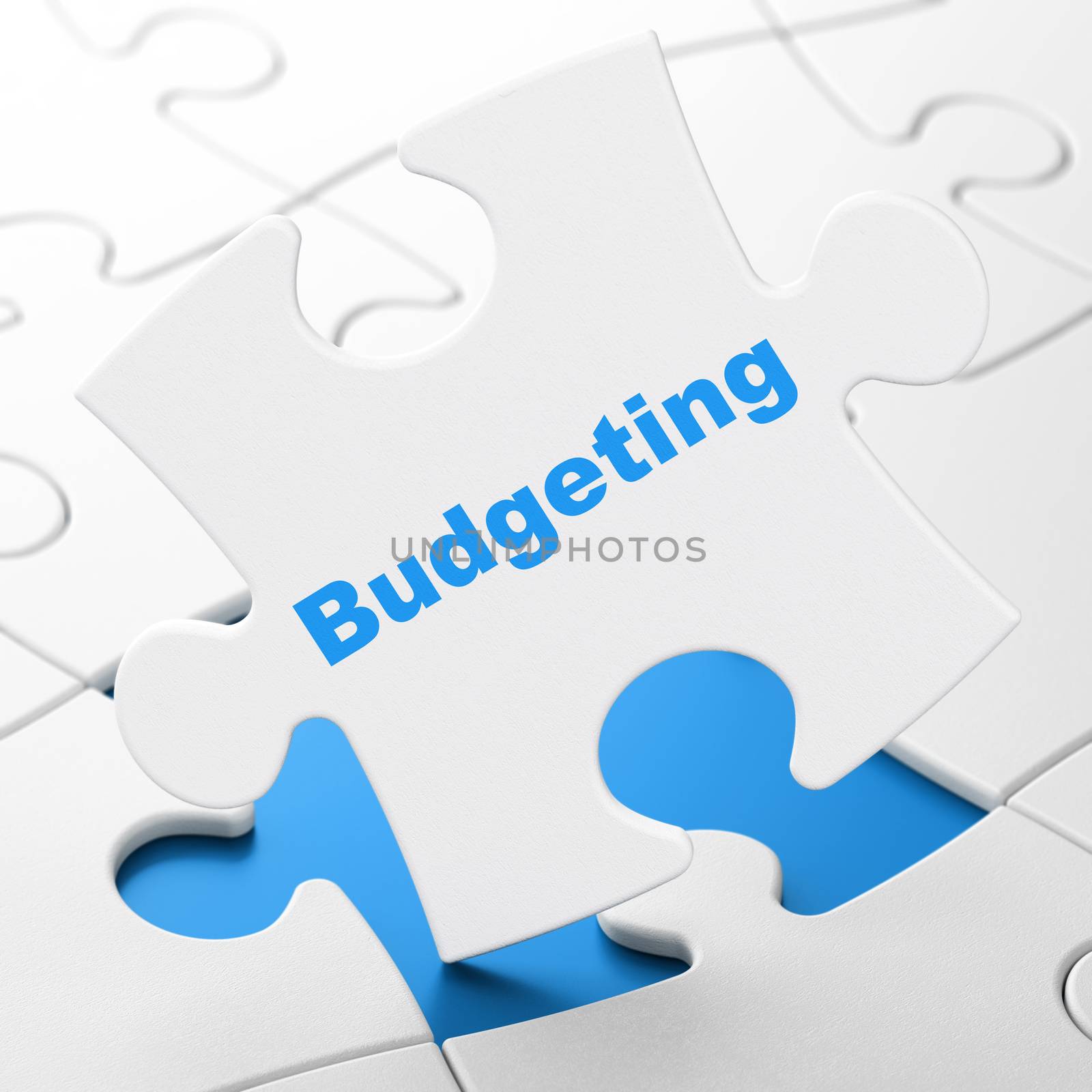 Finance concept: Budgeting on White puzzle pieces background, 3D rendering