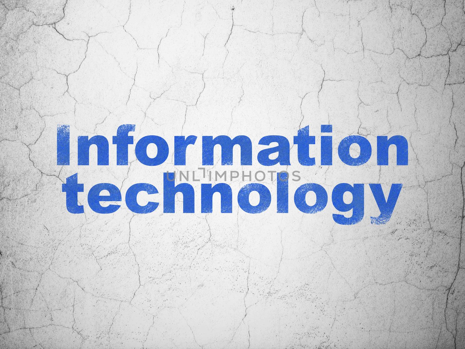 Information concept: Blue Information Technology on textured concrete wall background