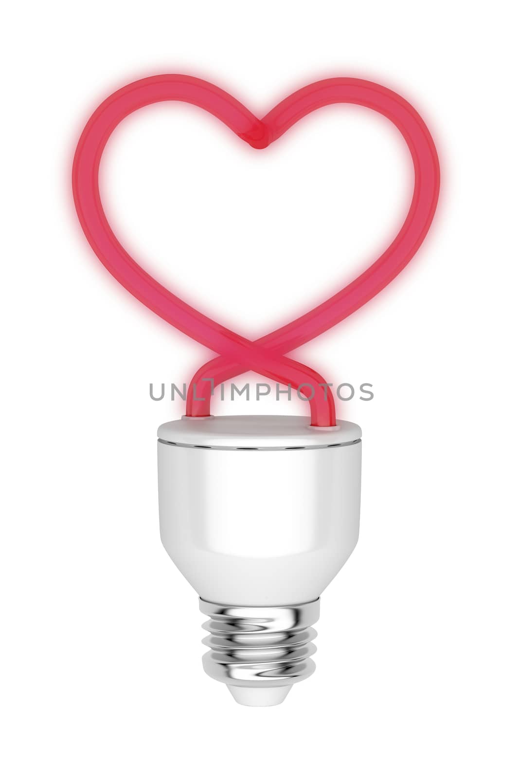Red fluorescent light bulb in a heart shape
