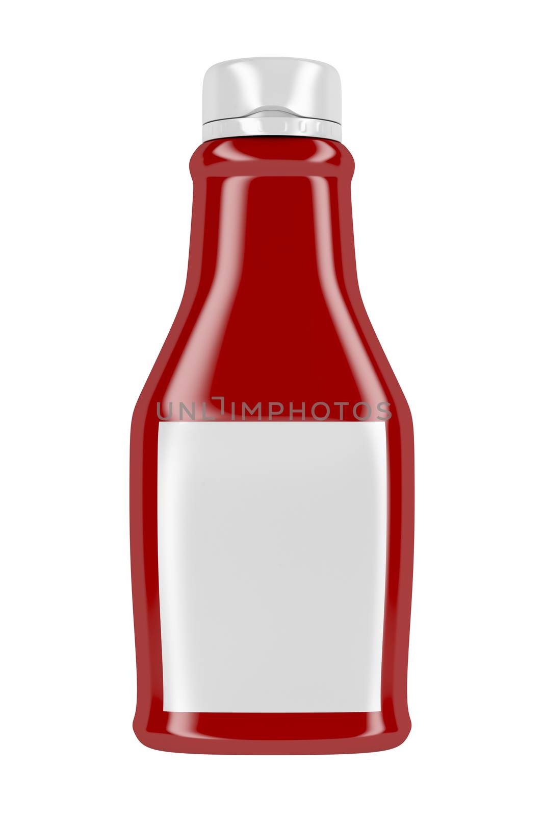 Front view of ketchup bottle with blank label, isolated on white