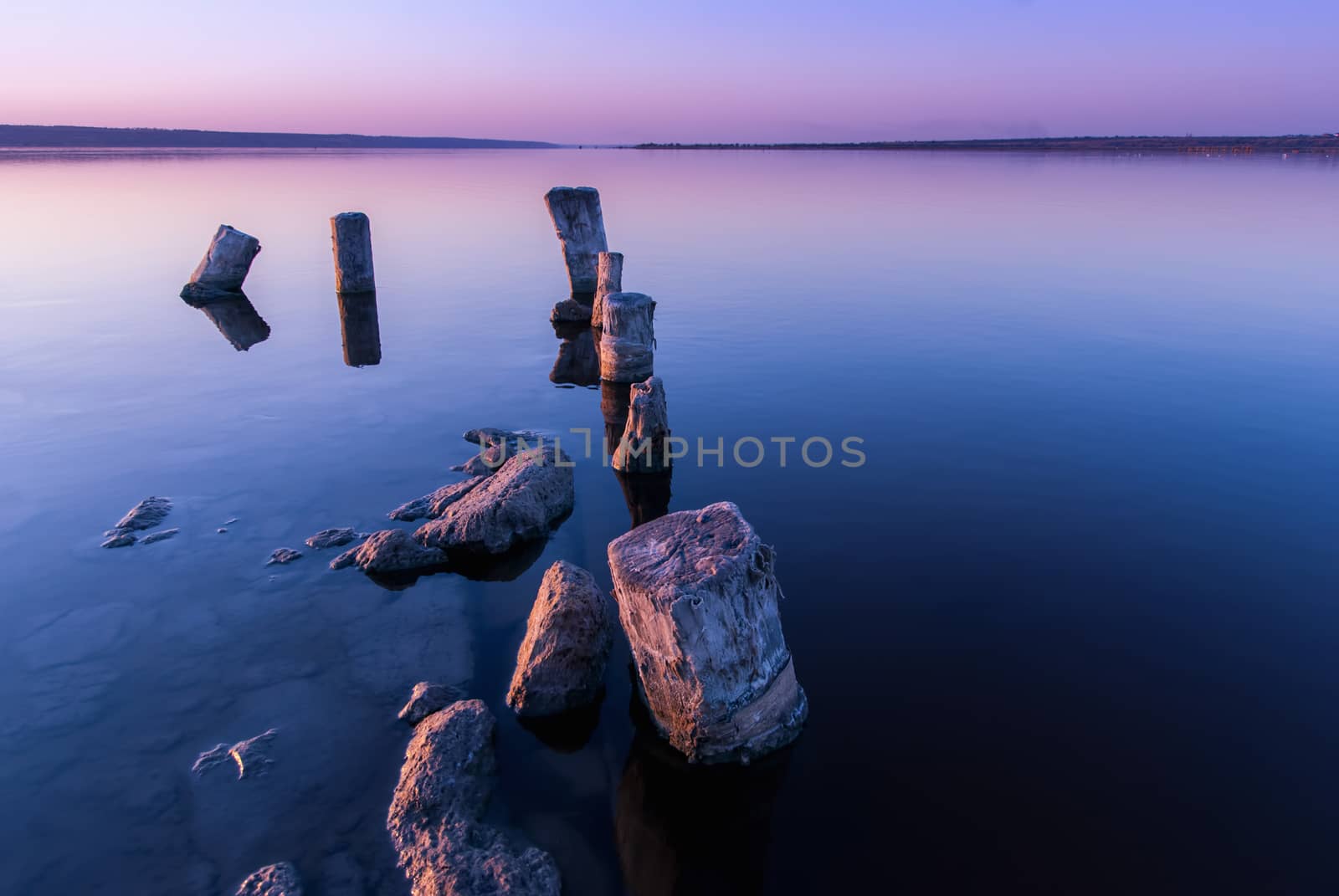 Landscape with sunset over lake by Zhukow