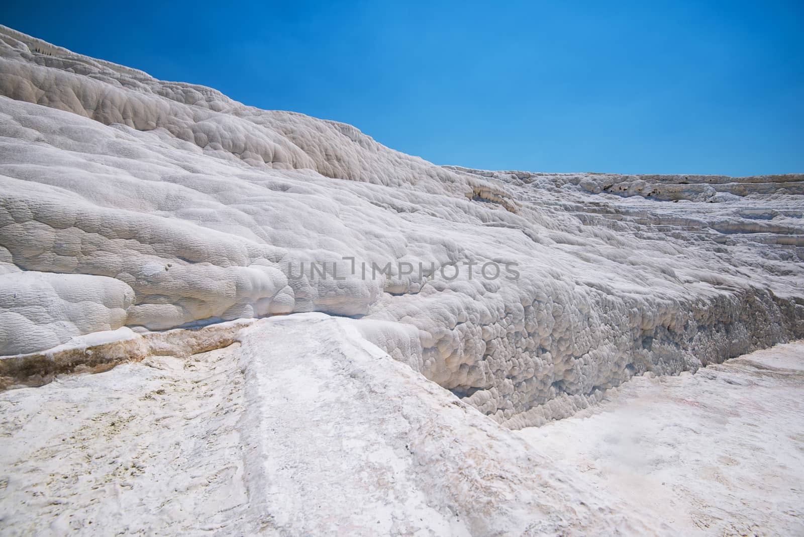 Pammukale, Turkey - July, 2015: panoramic view of Pammukale near modern turkey city Denizli