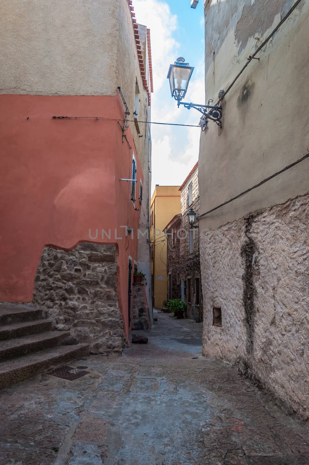 the beautiful alley of castelsardo old city - sardinia - italy