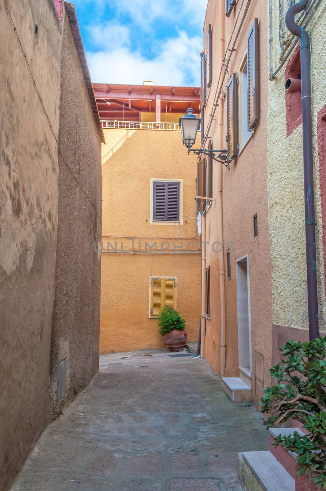 the beautiful alley of castelsardo old city - sardinia - italy