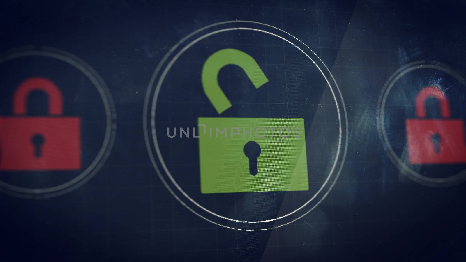 Unlocked icon on a HUD panel. Illustration concept.