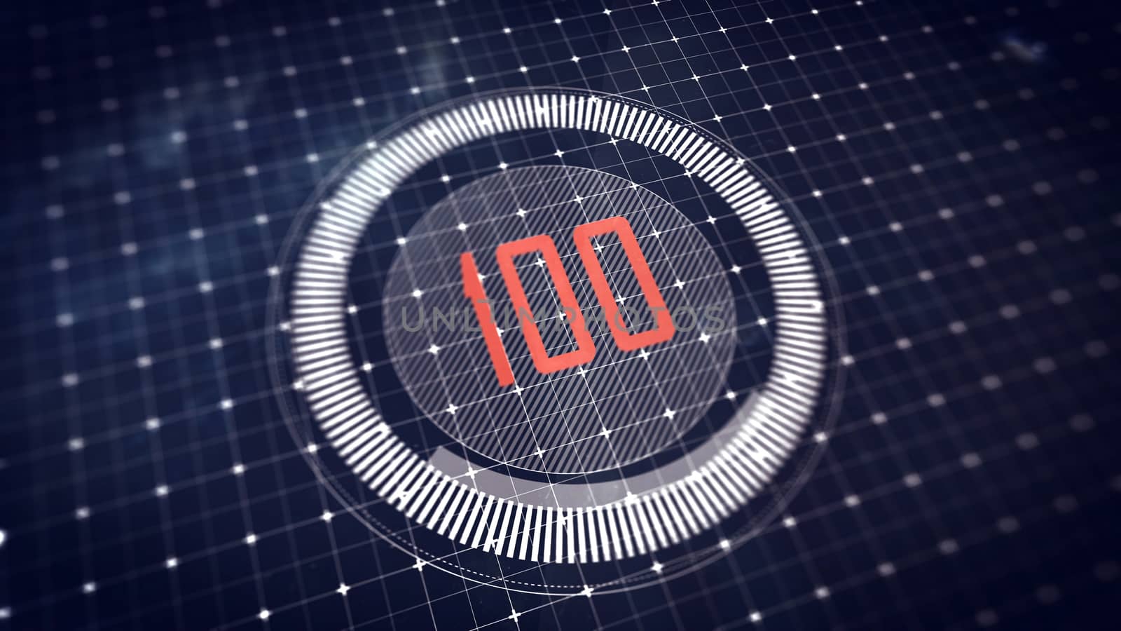Preloader with the value of 100 percent on a touchscreen . DOF.