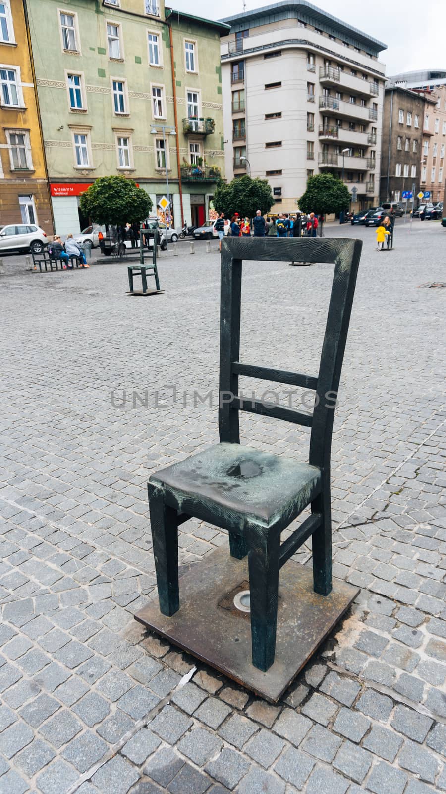 KRAKOW, POLAND - SEP 2, 2016: Detail of the monument to the victims of the ghetto near Podgorzhe in Krakow. Poland