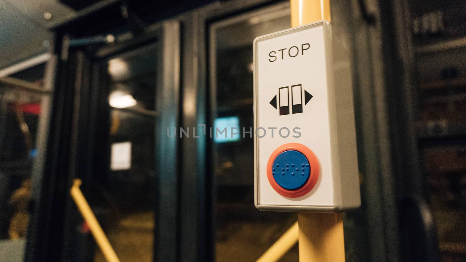 POLAND, KRAKOW - SEP 02, 2016: Stop button on a London City Bus