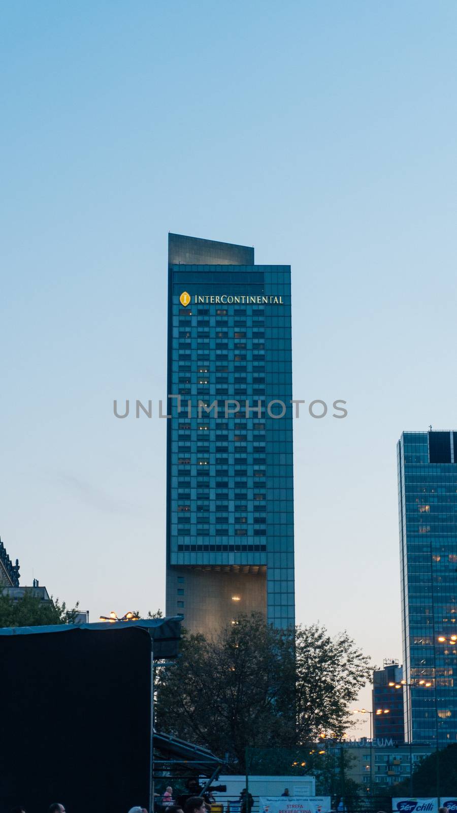 Intercontinental hotel in Warsaw, the highest hotel in Poland and third highest in Europe, on September, 2016. Well-known for a unique empty space in the structure.