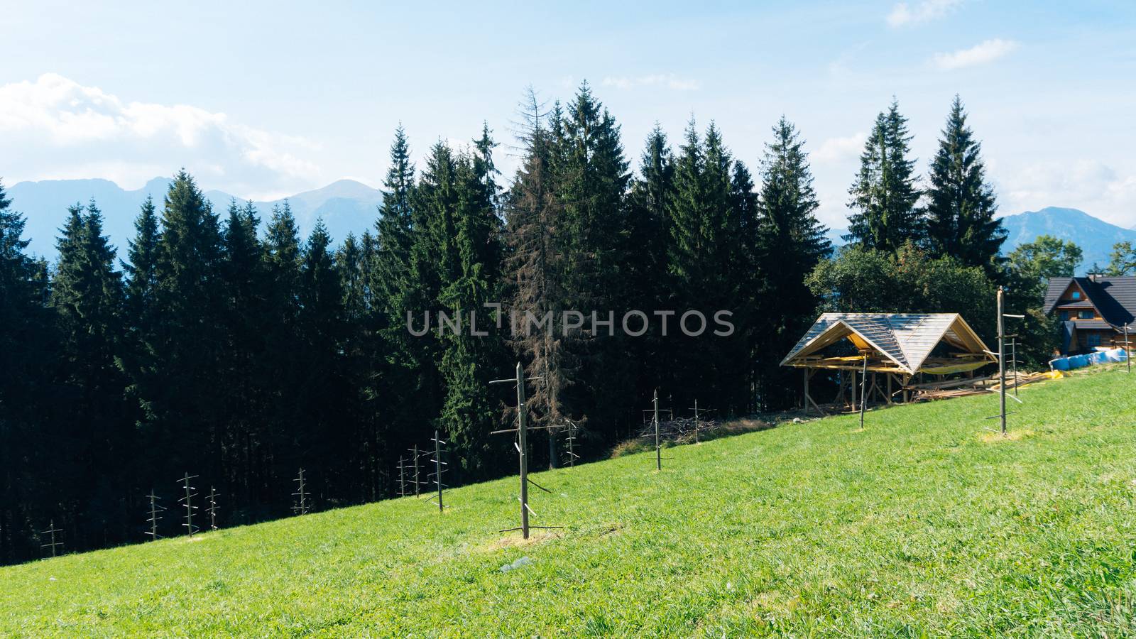 Guesthouse and mountain landscape horizon in Zakopane