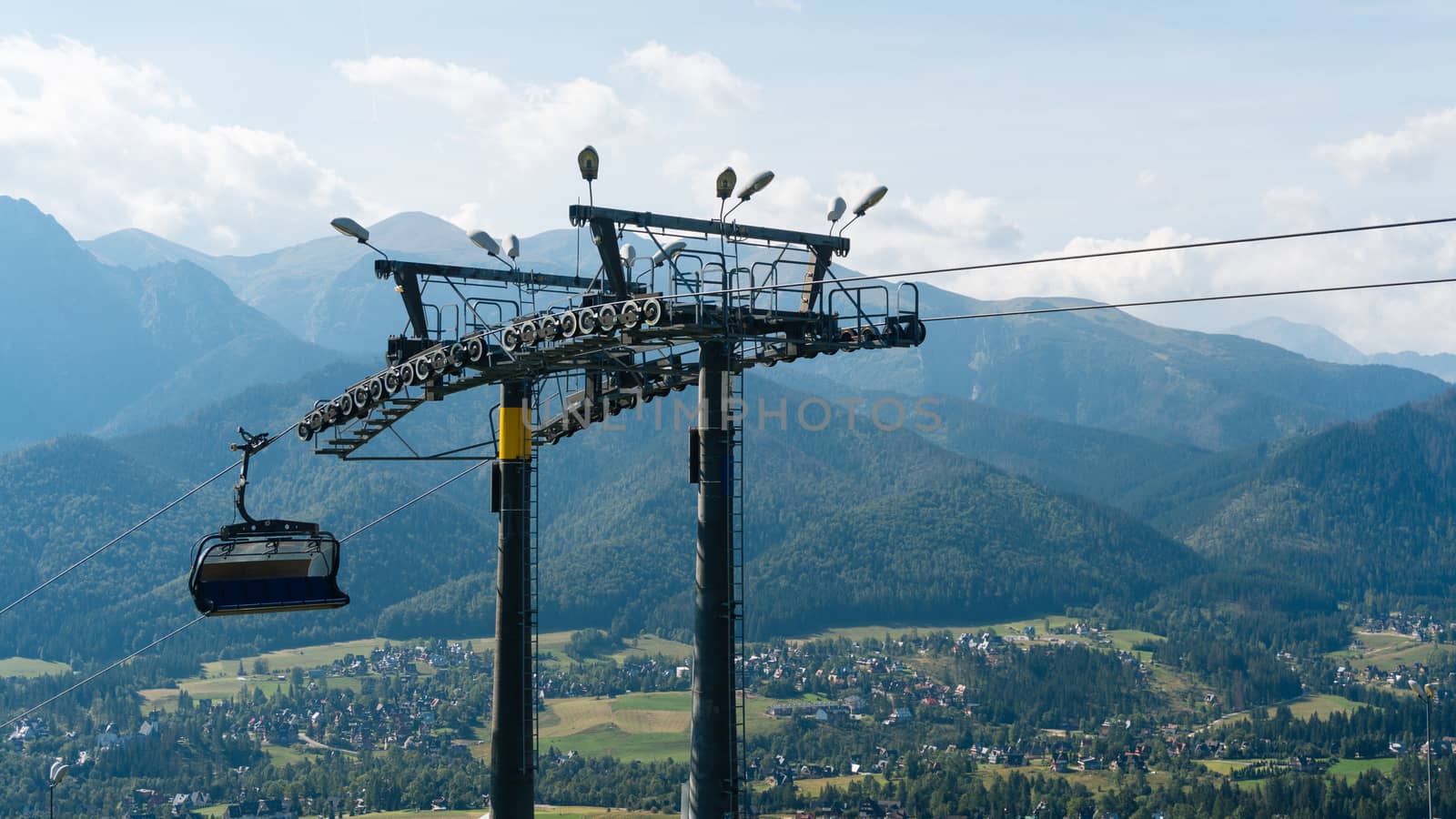 Ski Lift on Mountain Landscape in summer