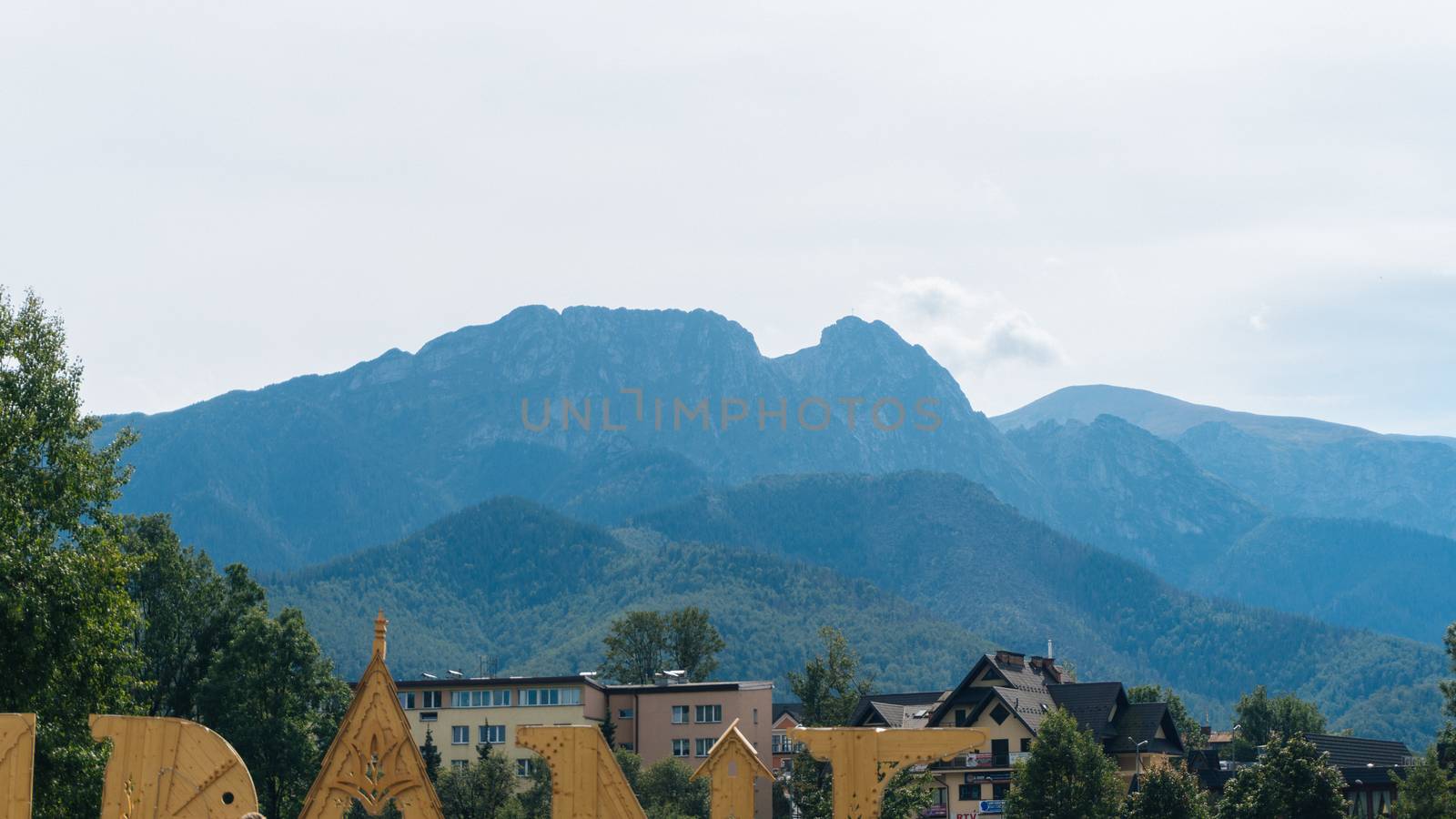 Mountain landscape horizon in Zakopane from City