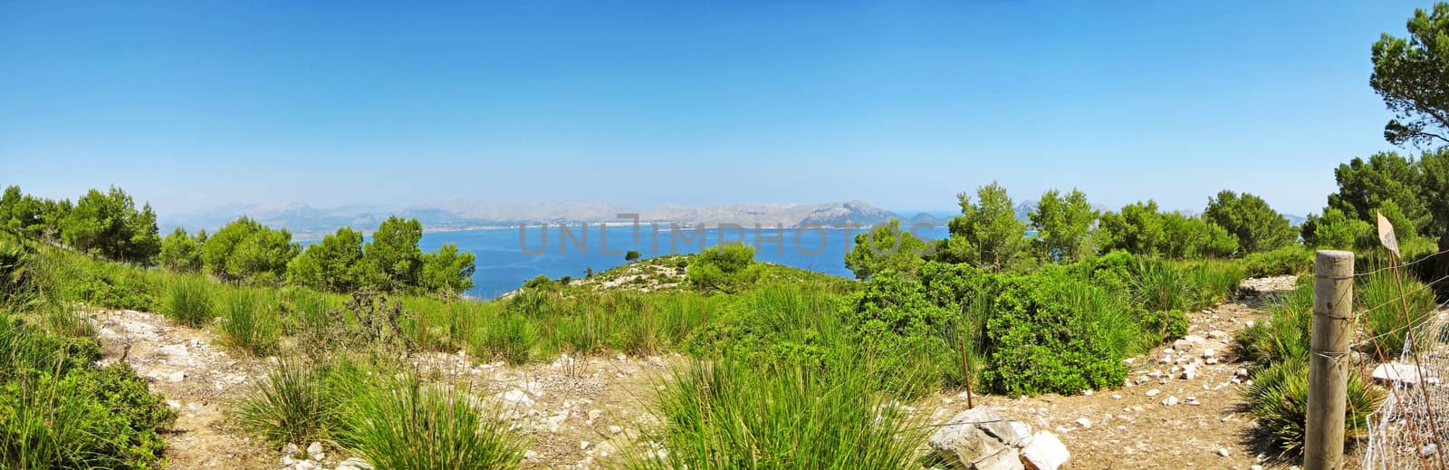 Bay of Pollenca, peninsula Formentor, view from peninsula Victoria - coastal cliff coast with ocean view panorama